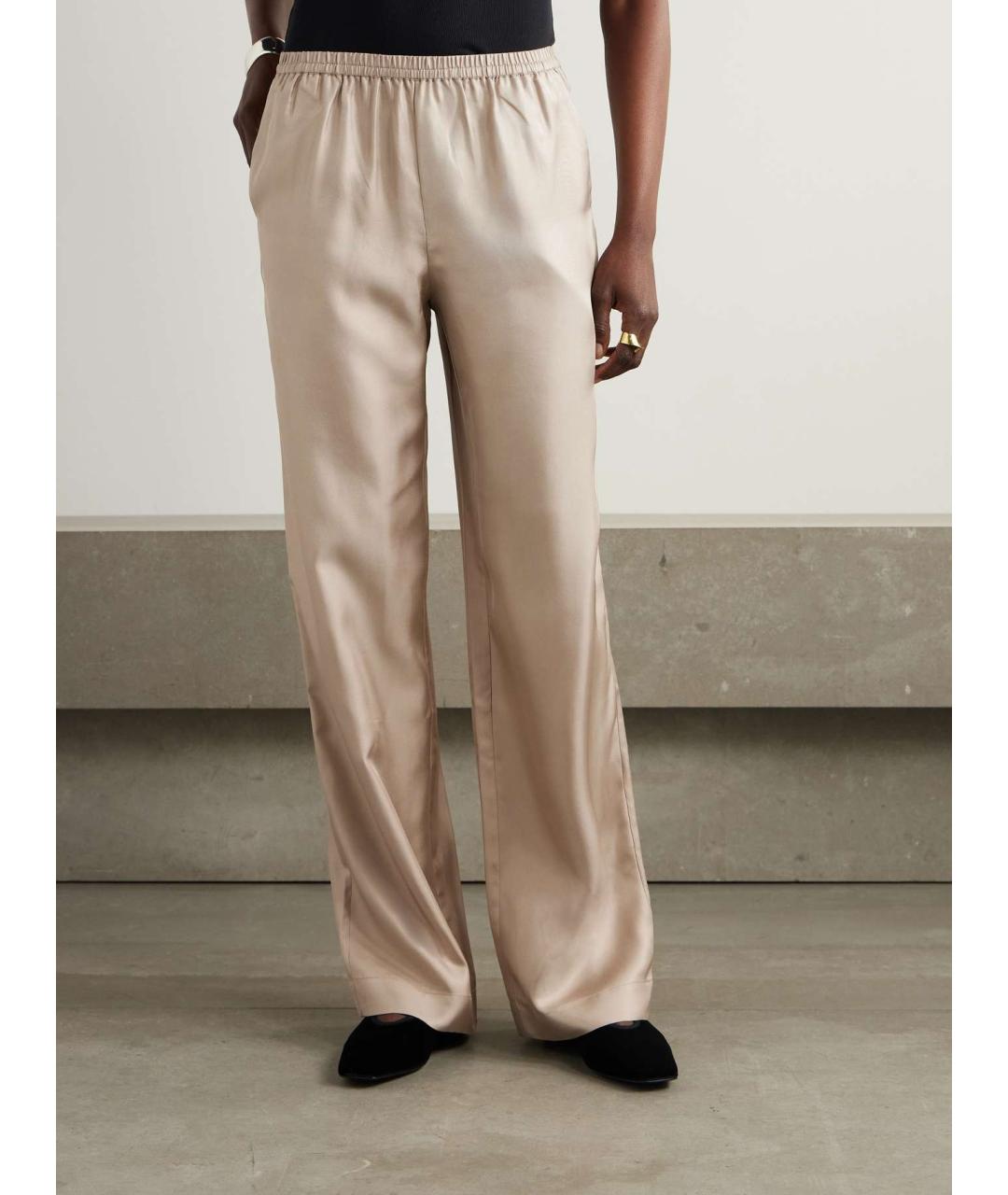 LOULOU DE SAISON Бежевые шелковые прямые брюки, фото 3