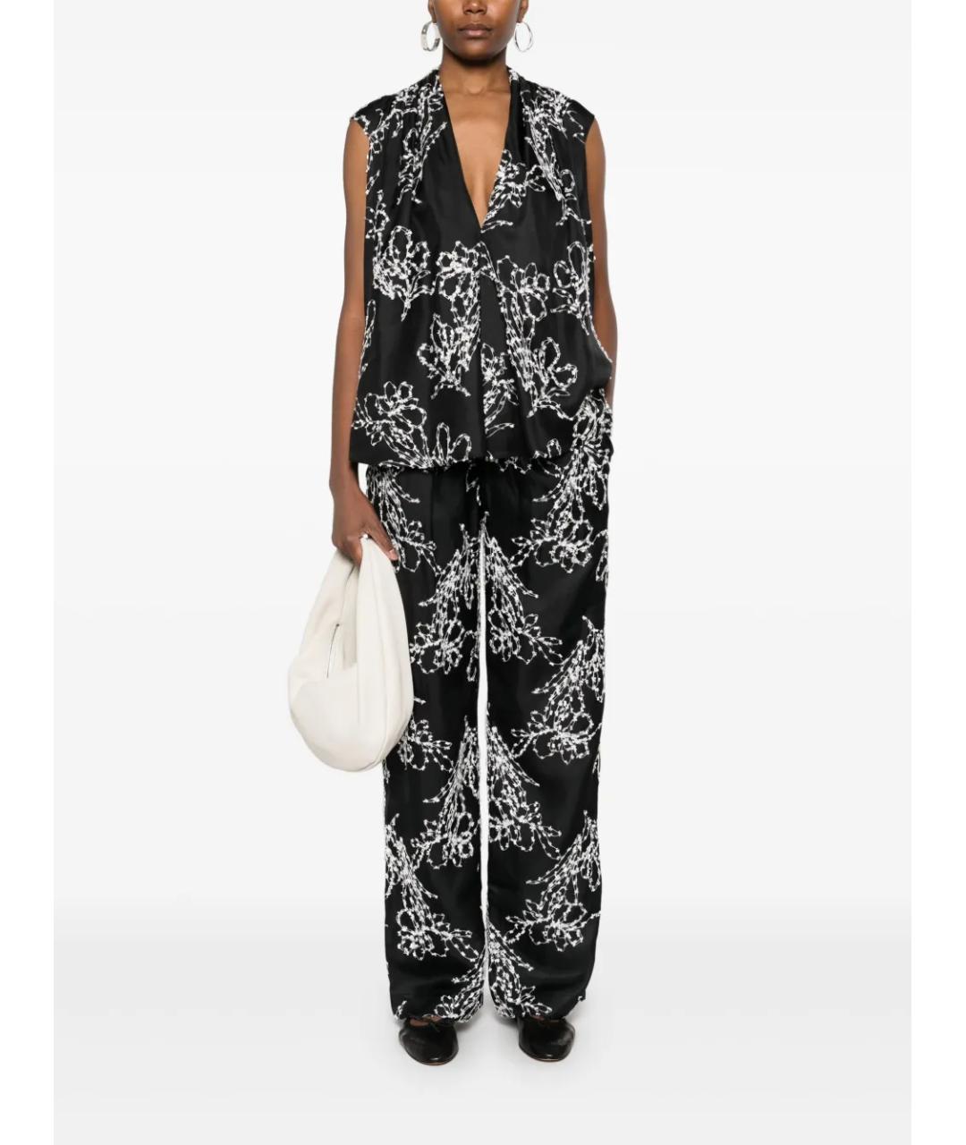 LOULOU DE SAISON Черные шелковые прямые брюки, фото 2