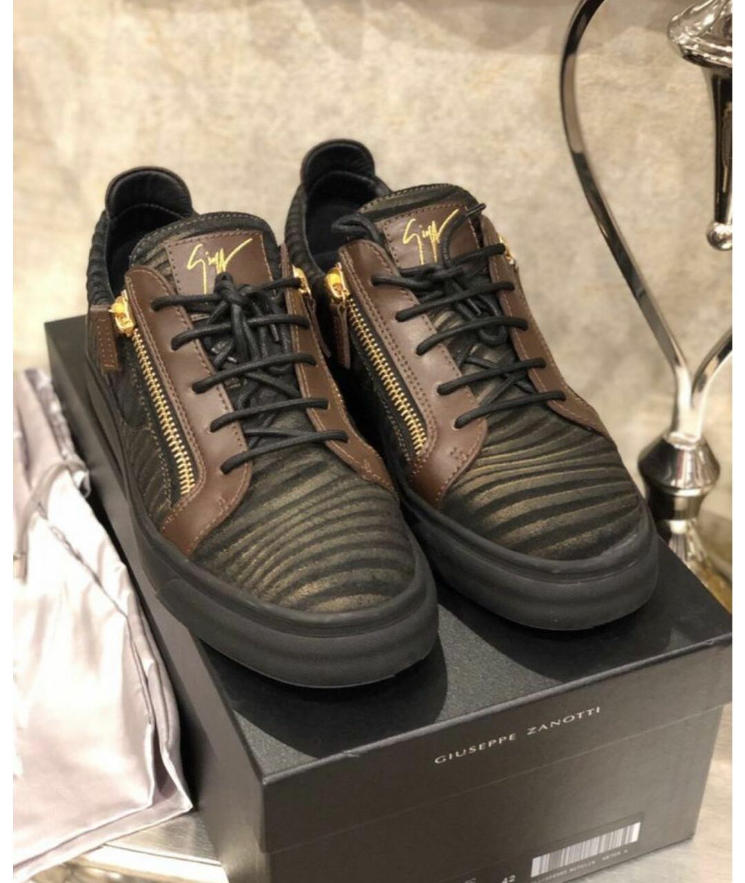 GIUSEPPE ZANOTTI DESIGN Коричневые замшевые низкие кроссовки / кеды, фото 6