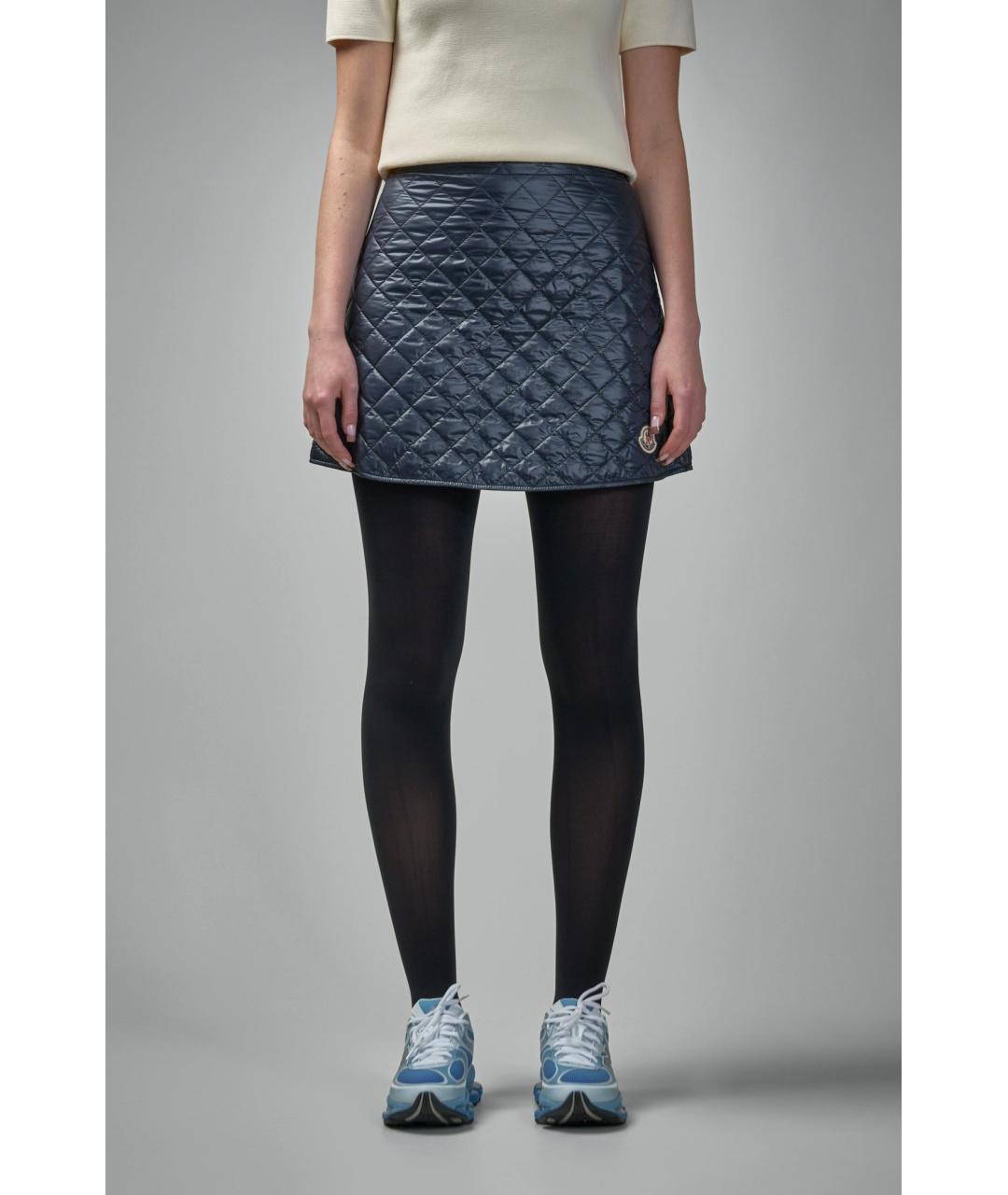 MONCLER Синяя синтетическая юбка мини, фото 2