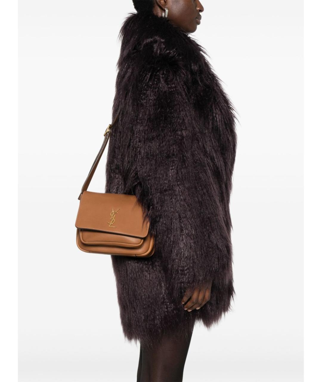 SAINT LAURENT Коричневая кожаная сумка через плечо, фото 4