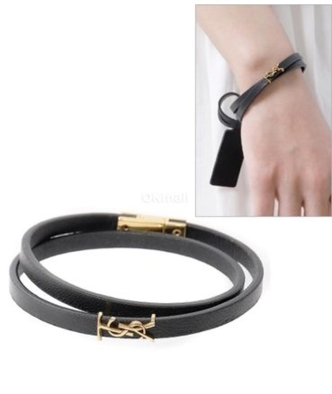 SAINT LAURENT Черный кожаный браслет, фото 2