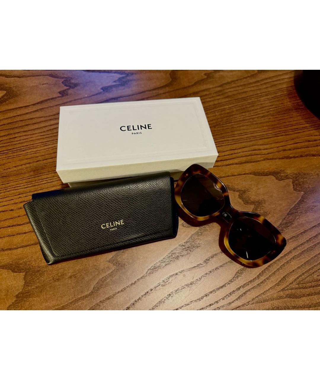 CELINE Коричневые пластиковые солнцезащитные очки, фото 4