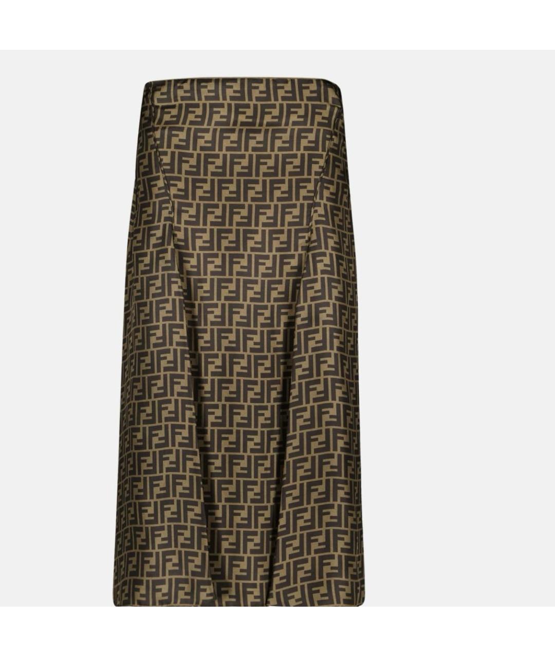 FENDI Коричневая шелковая юбка миди, фото 2