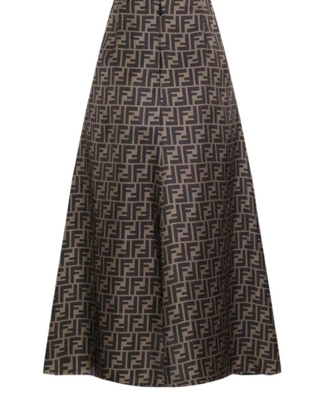 FENDI Коричневая шелковая юбка миди, фото 1