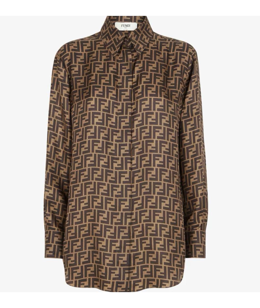 FENDI Коричневая шелковая рубашка, фото 1