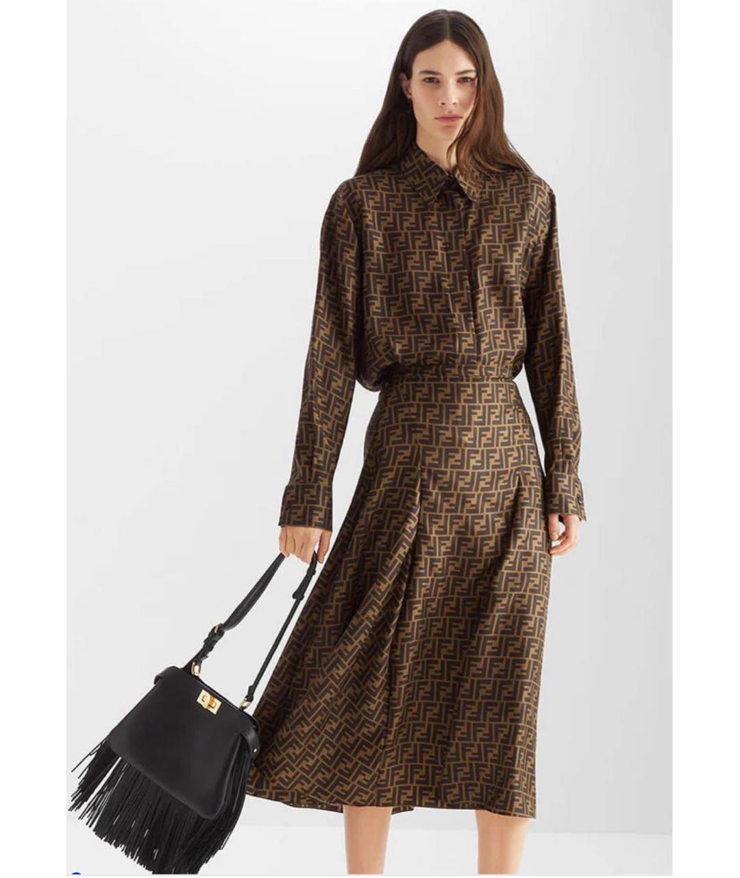 FENDI Коричневая шелковая рубашка, фото 4