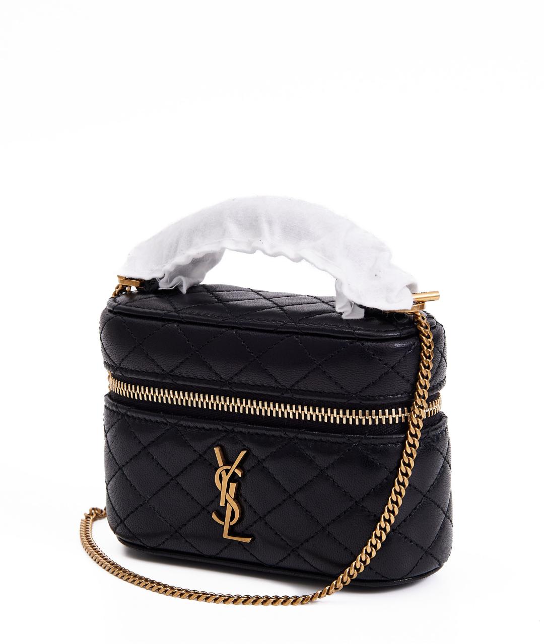 SAINT LAURENT Черная кожаная сумка с короткими ручками, фото 5