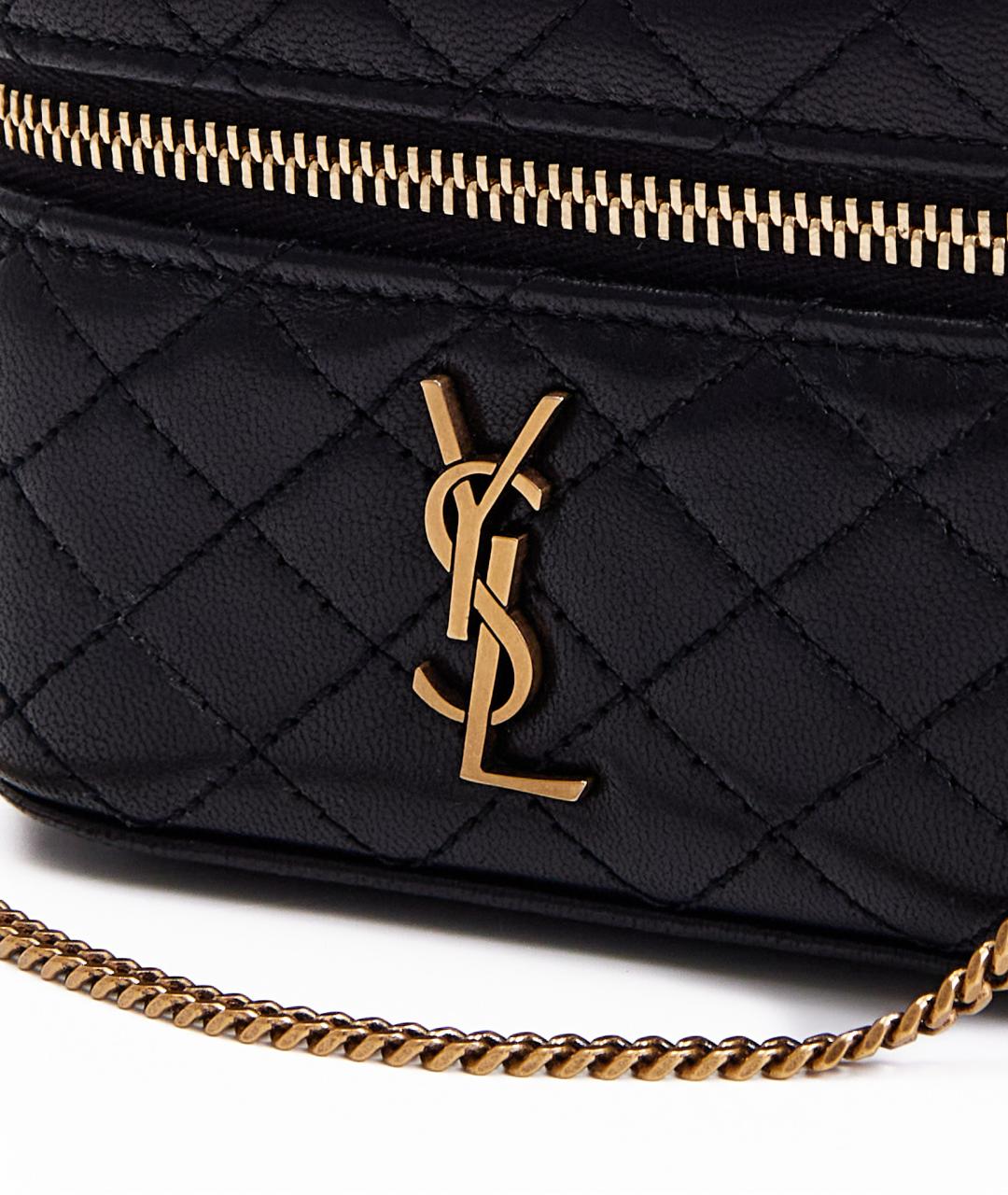 SAINT LAURENT Черная кожаная сумка с короткими ручками, фото 3