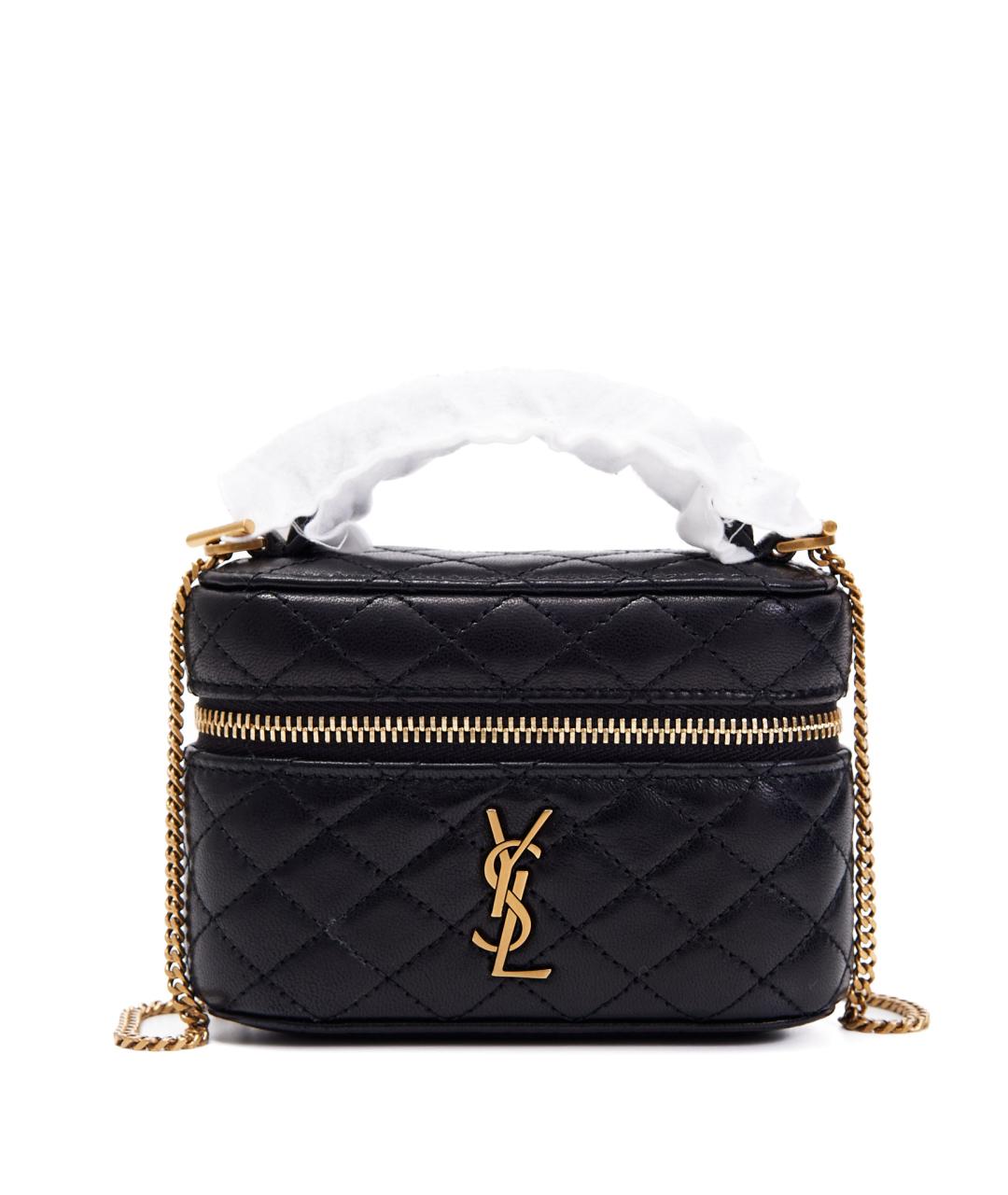 SAINT LAURENT Черная кожаная сумка с короткими ручками, фото 6