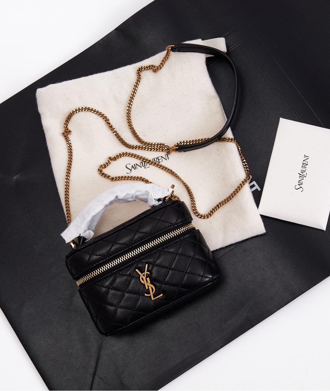 SAINT LAURENT Черная кожаная сумка с короткими ручками, фото 4