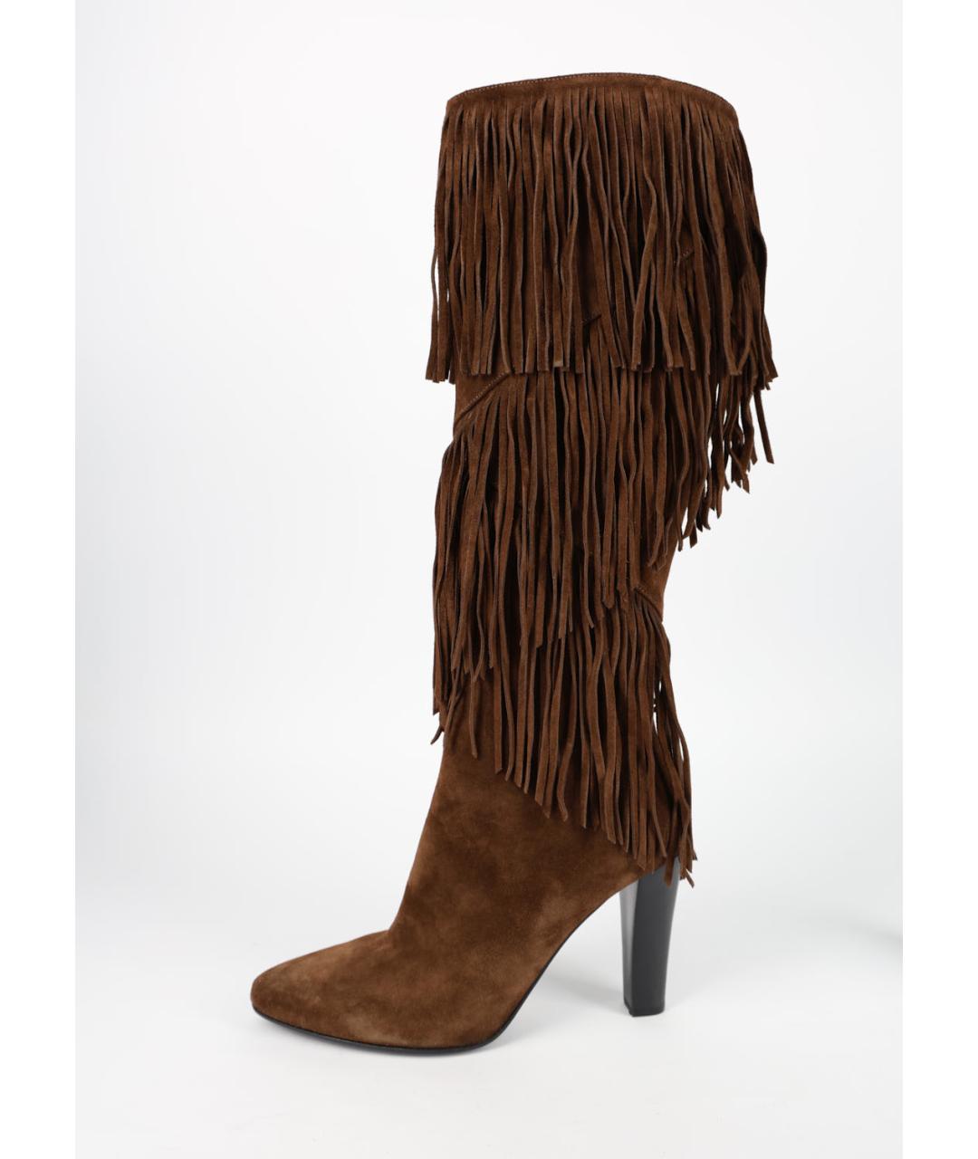 SAINT LAURENT Коричневые замшевые сапоги, фото 7