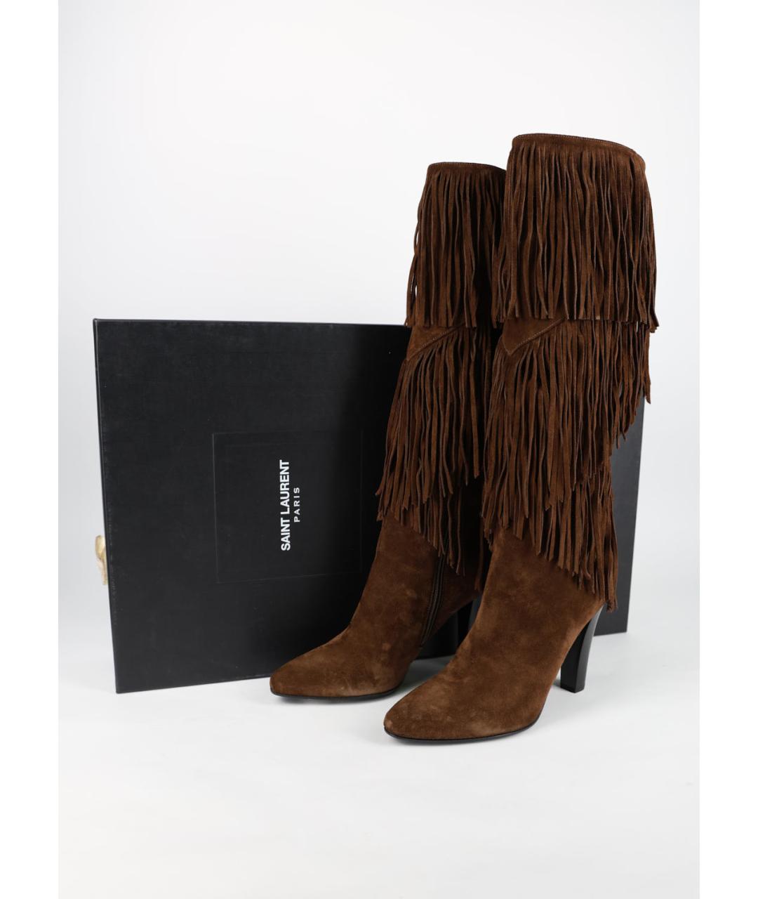 SAINT LAURENT Коричневые замшевые сапоги, фото 6