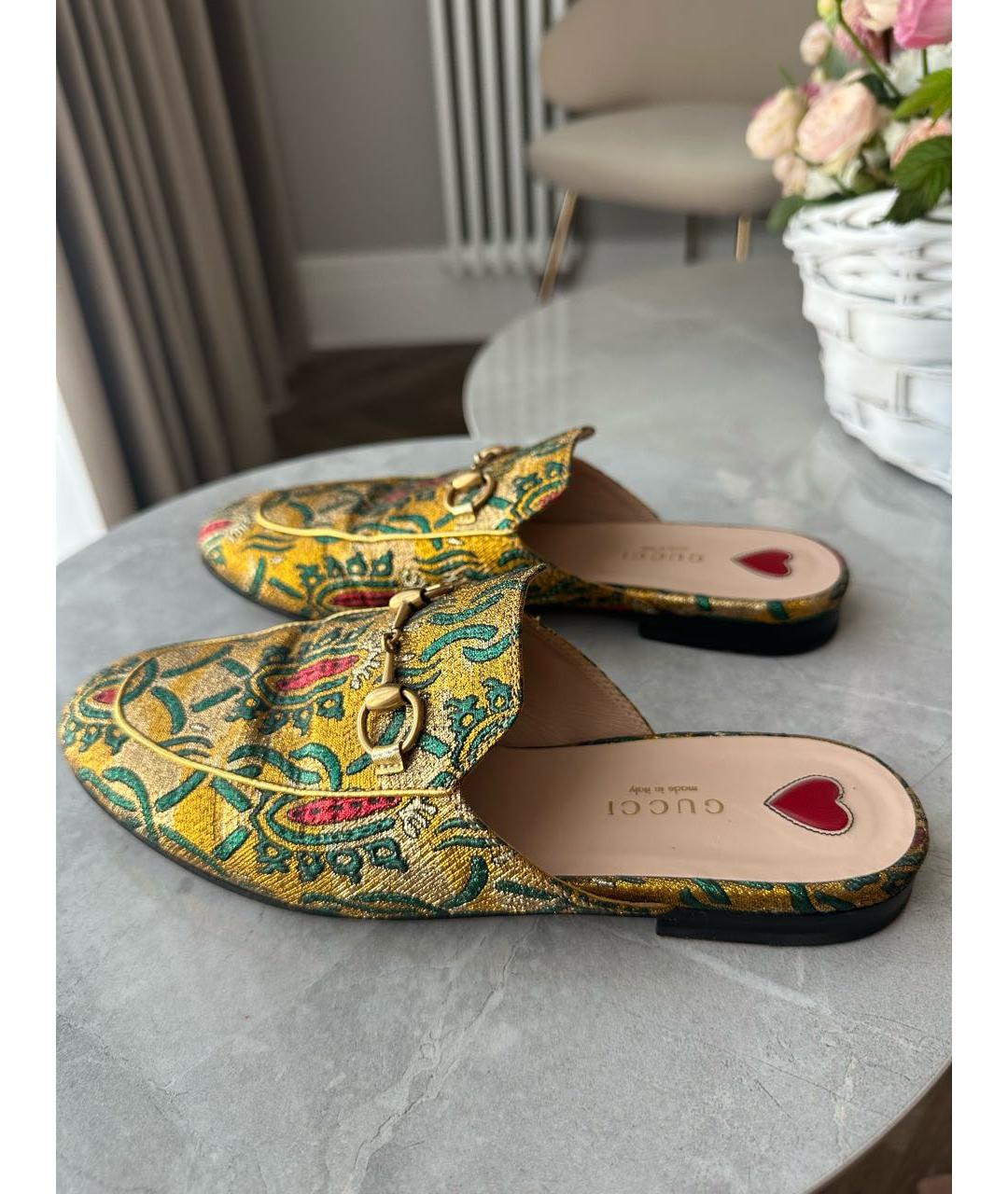 GUCCI Золотые кожаные мюли, фото 2