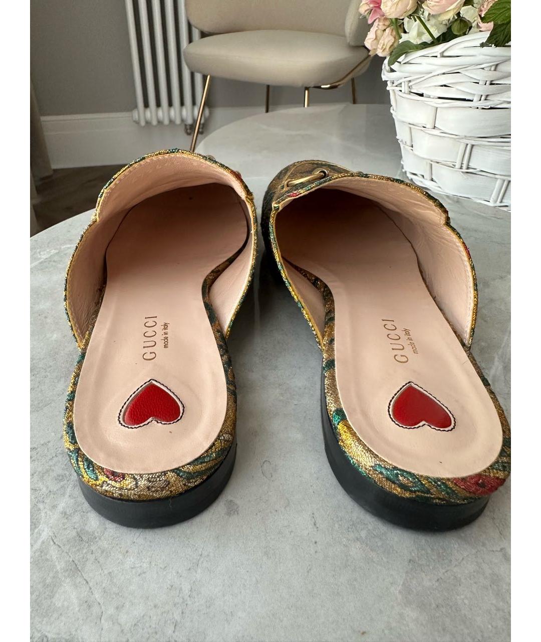 GUCCI Золотые кожаные мюли, фото 4