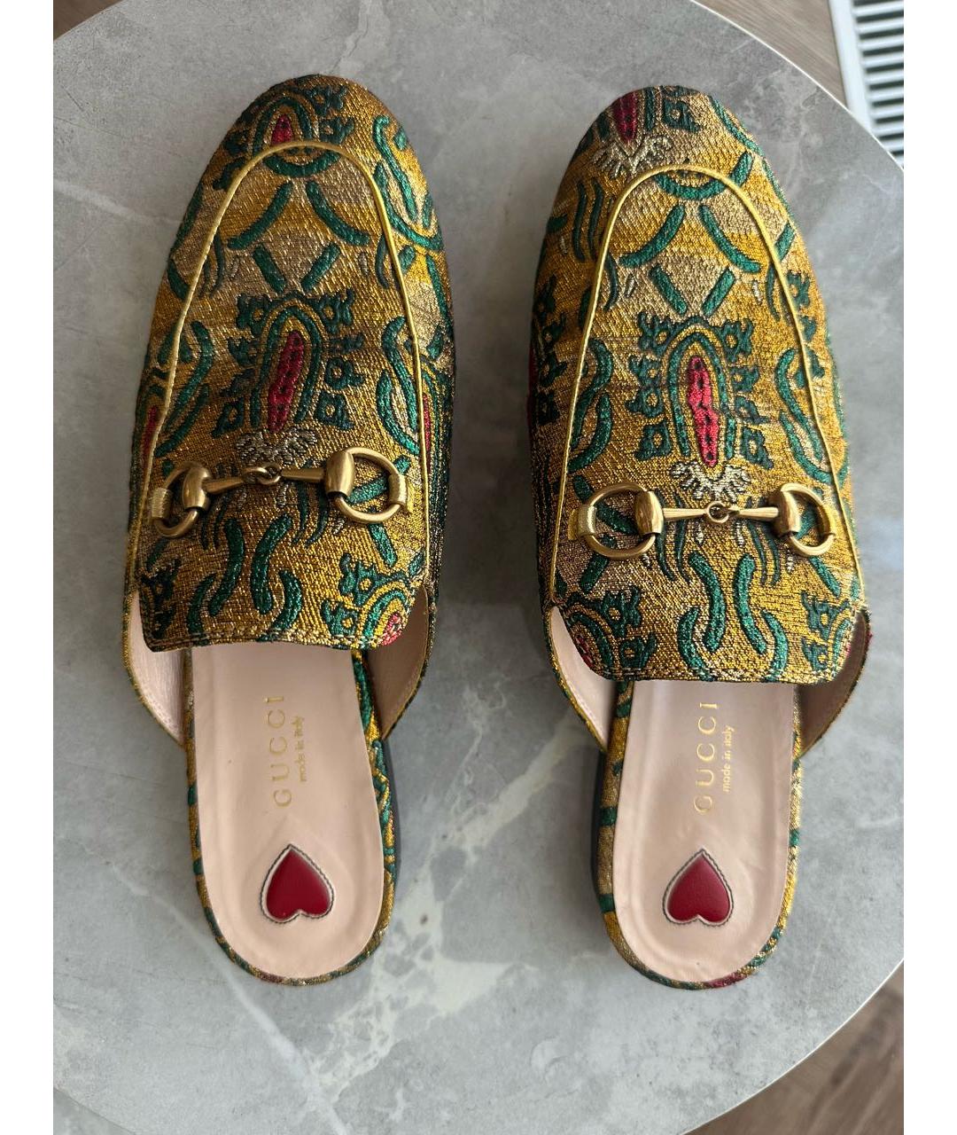 GUCCI Золотые кожаные мюли, фото 7