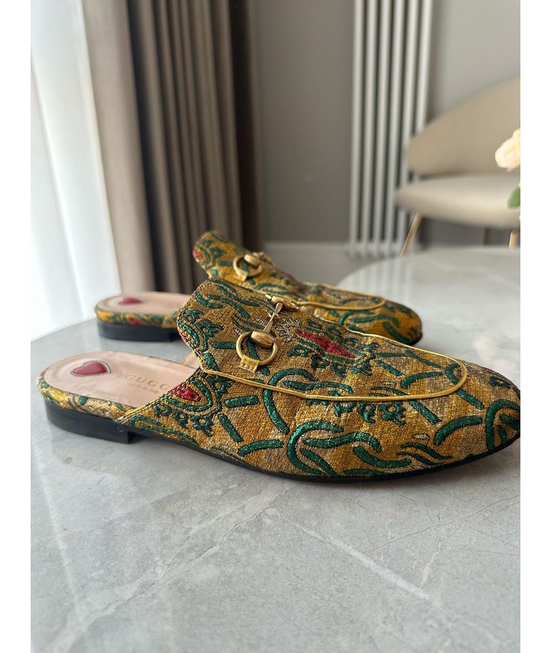 GUCCI Золотые кожаные мюли, фото 3