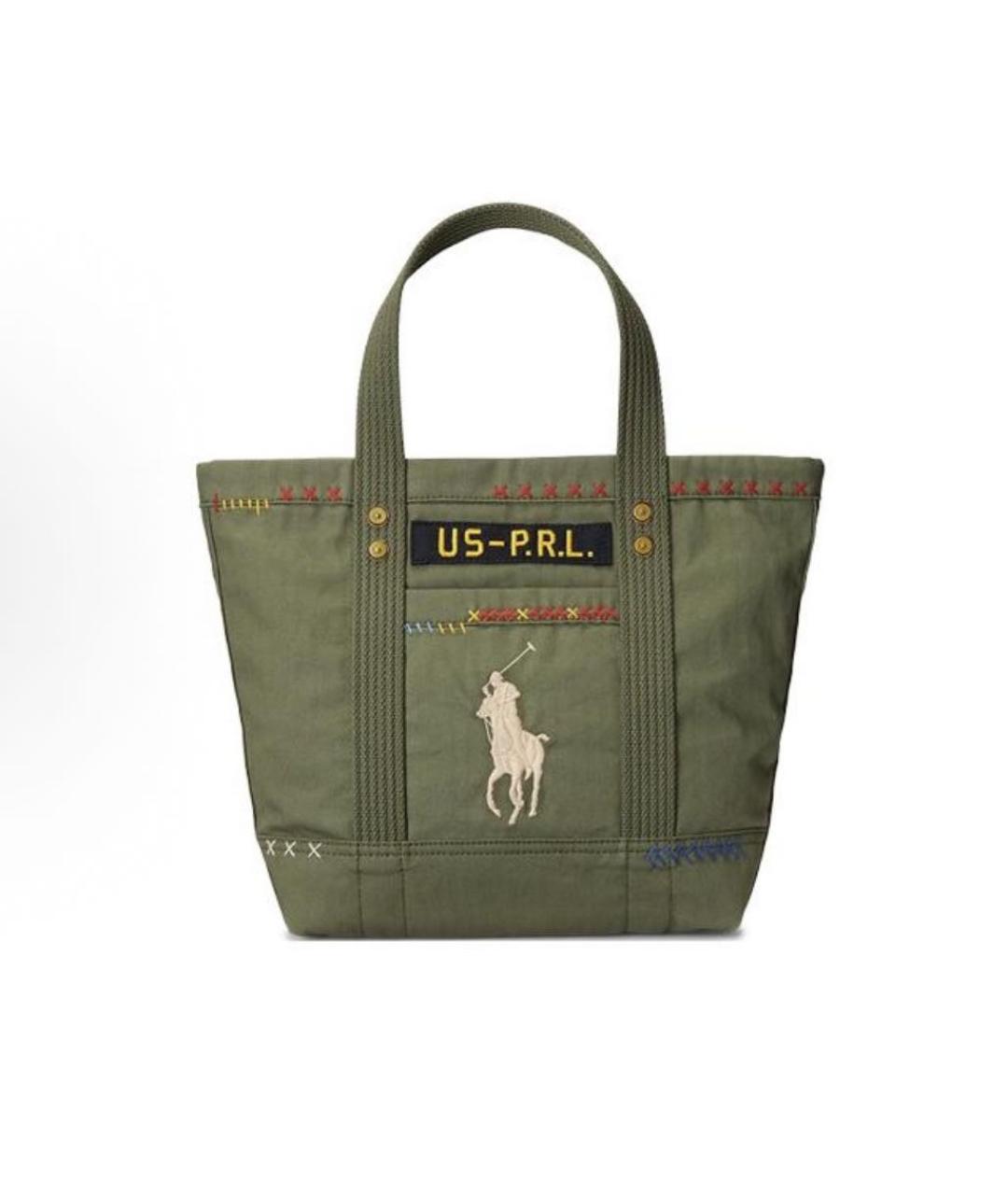 POLO RALPH LAUREN Хаки тканевая сумка с короткими ручками, фото 6