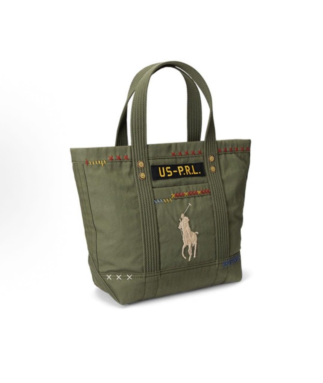 POLO RALPH LAUREN Хаки тканевая сумка с короткими ручками, фото 2