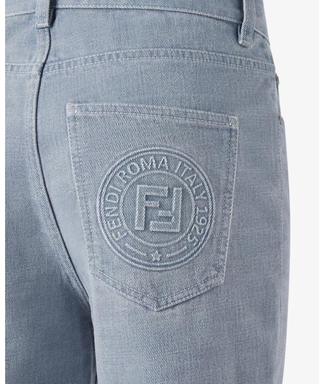 FENDI Голубые хлопковые прямые джинсы, фото 3