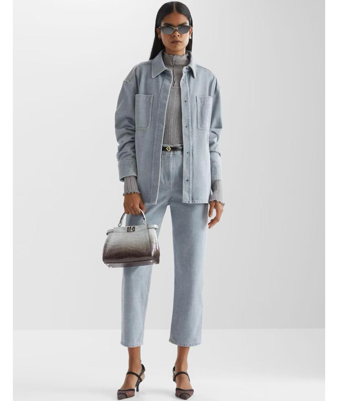 FENDI Голубые хлопковые прямые джинсы, фото 4