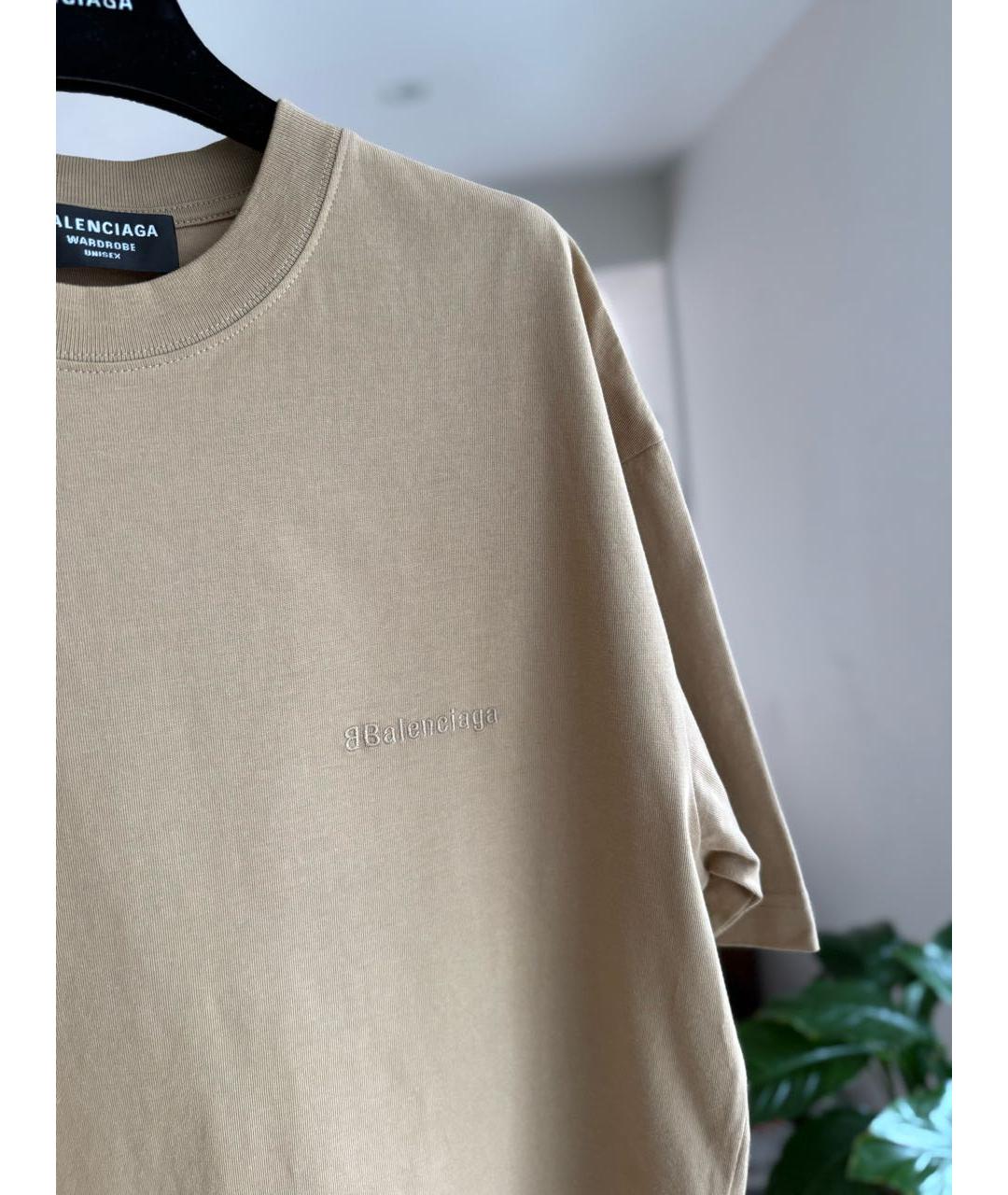 BALENCIAGA Бежевая хлопковая футболка, фото 3