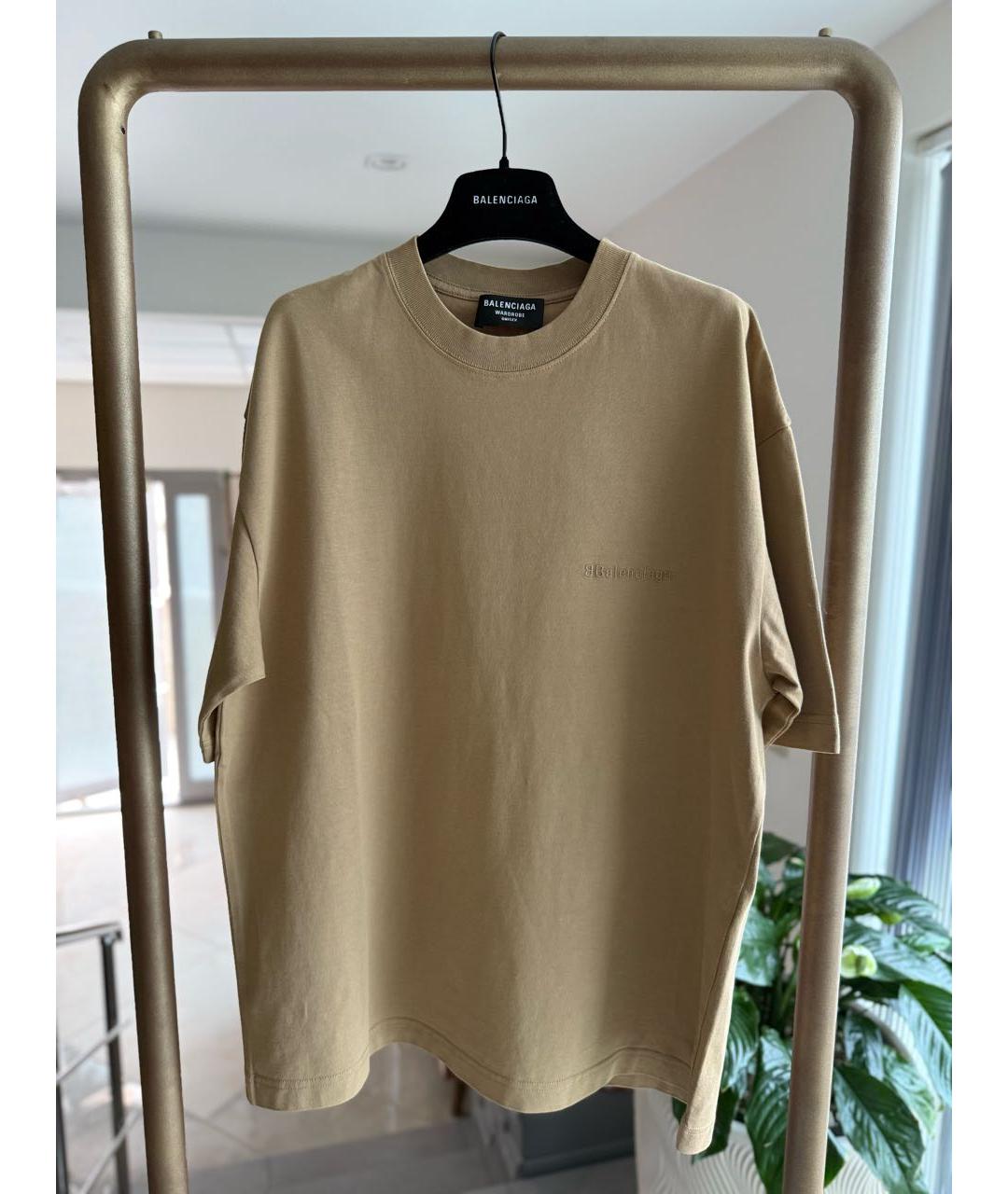 BALENCIAGA Бежевая хлопковая футболка, фото 2