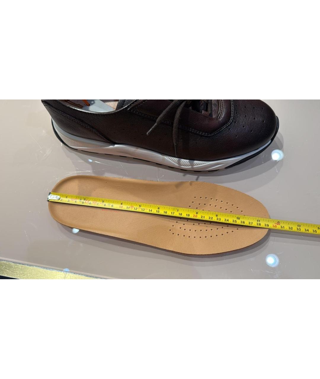 SANTONI Коричневые кожаные низкие кроссовки / кеды, фото 6