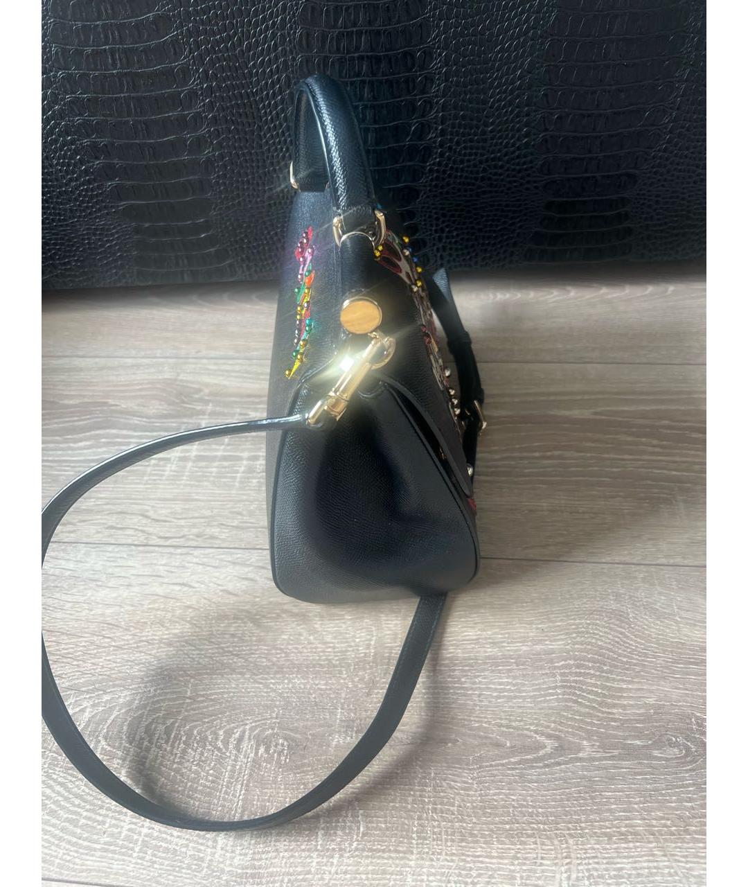 DOLCE&GABBANA Черная кожаная сумка через плечо, фото 2