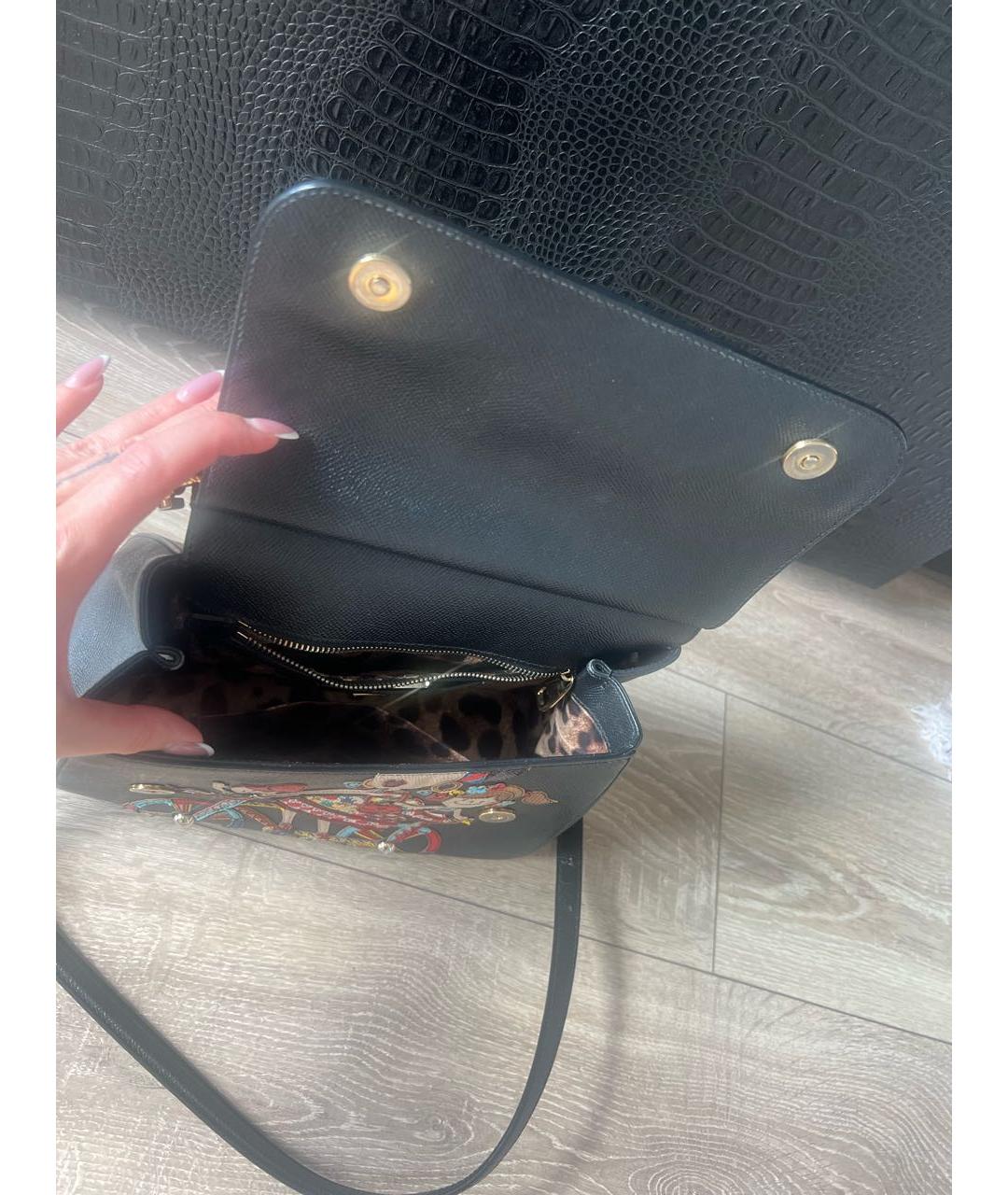 DOLCE&GABBANA Черная кожаная сумка через плечо, фото 4