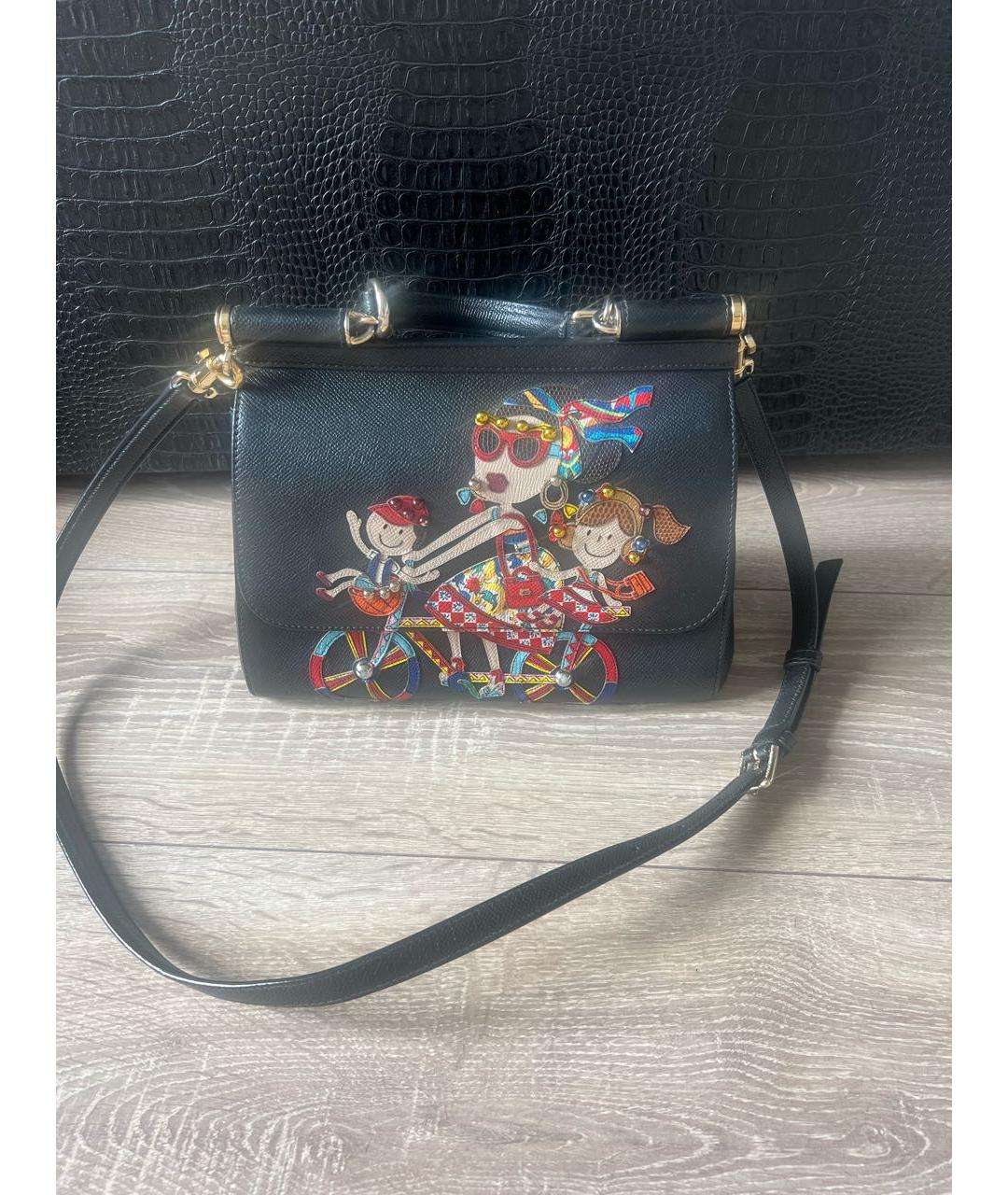 DOLCE&GABBANA Черная кожаная сумка через плечо, фото 5