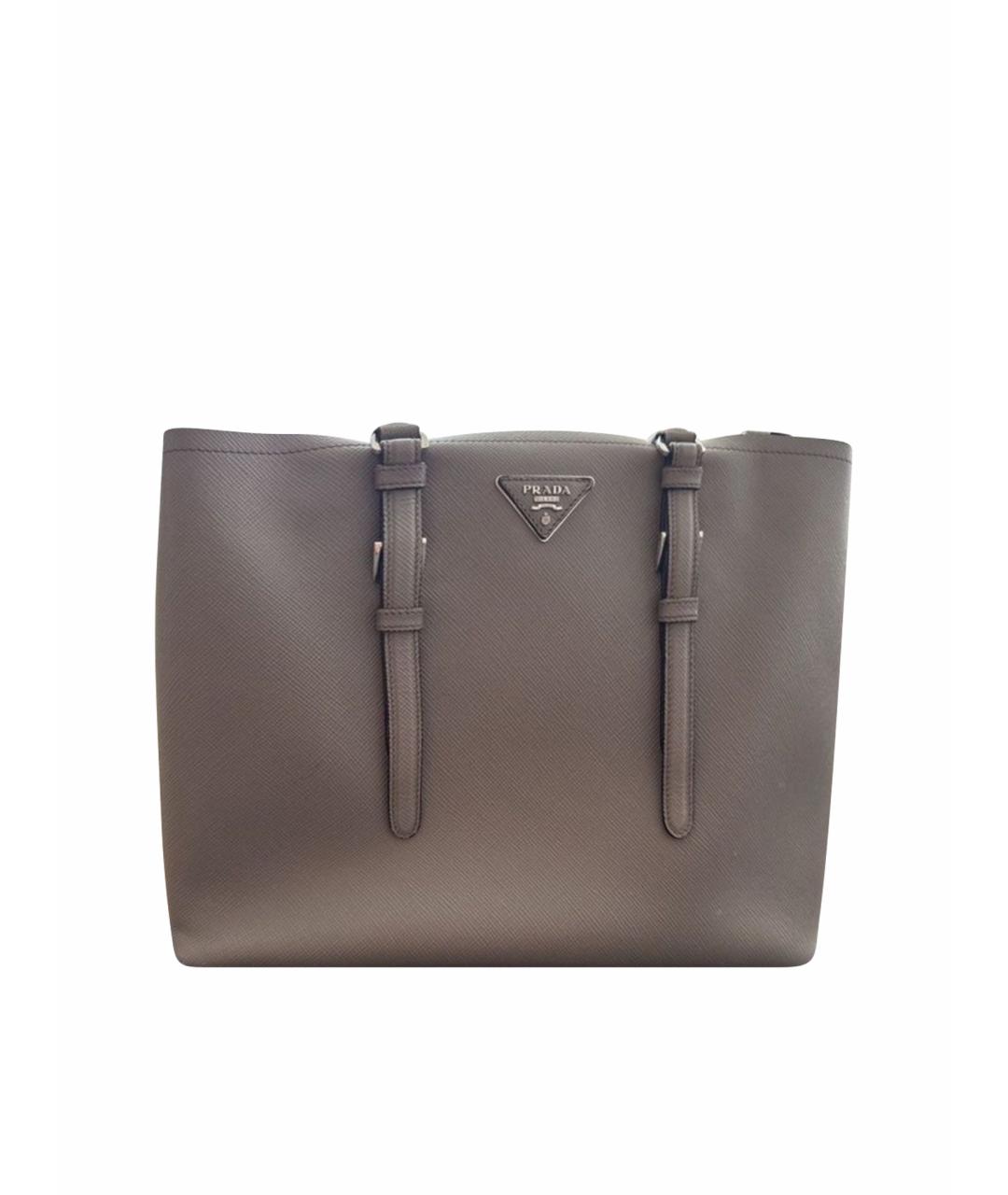 PRADA Антрацитовая кожаная сумка с короткими ручками, фото 1