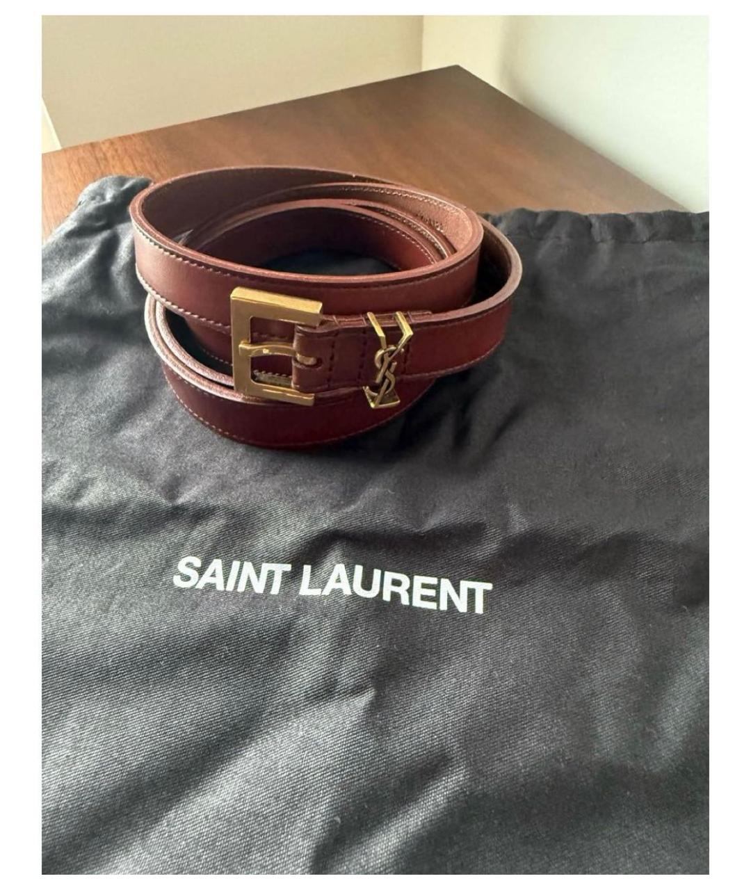 SAINT LAURENT Коричневый кожаный ремень, фото 4