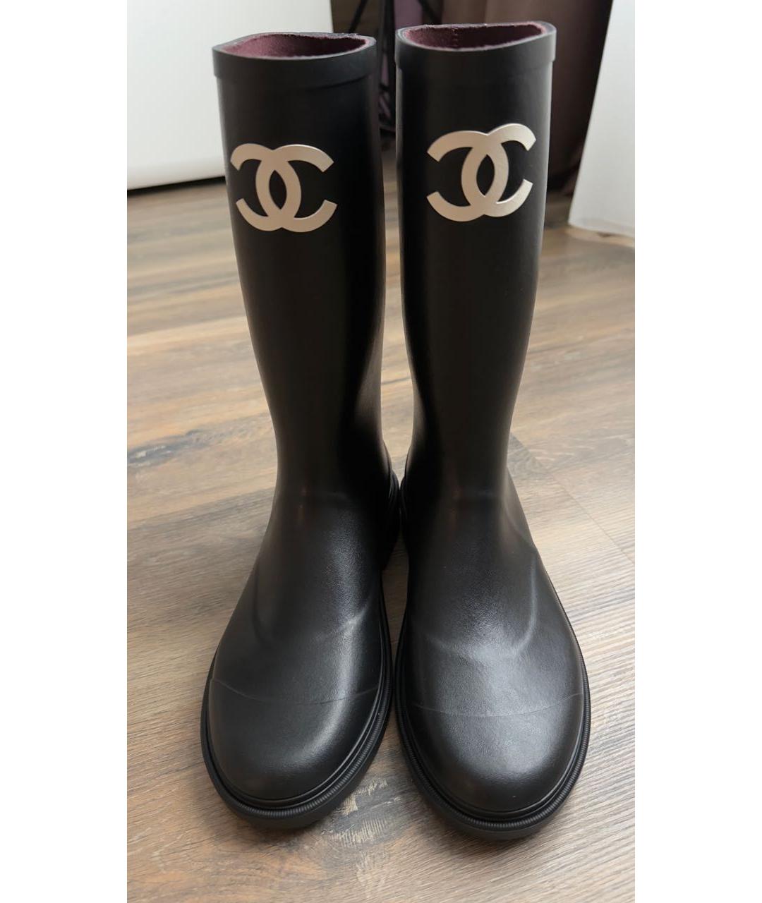 CHANEL Черные резиновые сапоги, фото 2