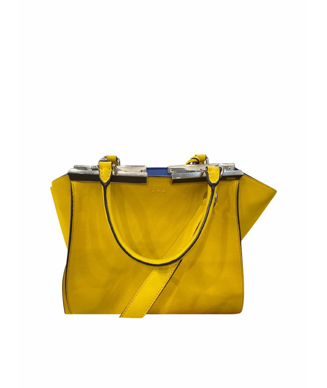 FENDI Желтая кожаная сумка с короткими ручками, фото 1