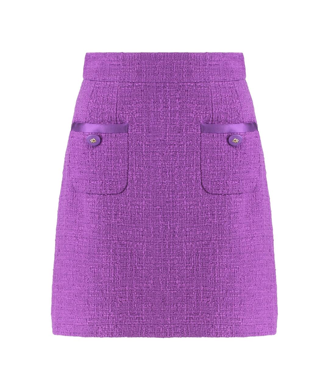 DOLCE&GABBANA Фиолетовая твидовая юбка мини, фото 1