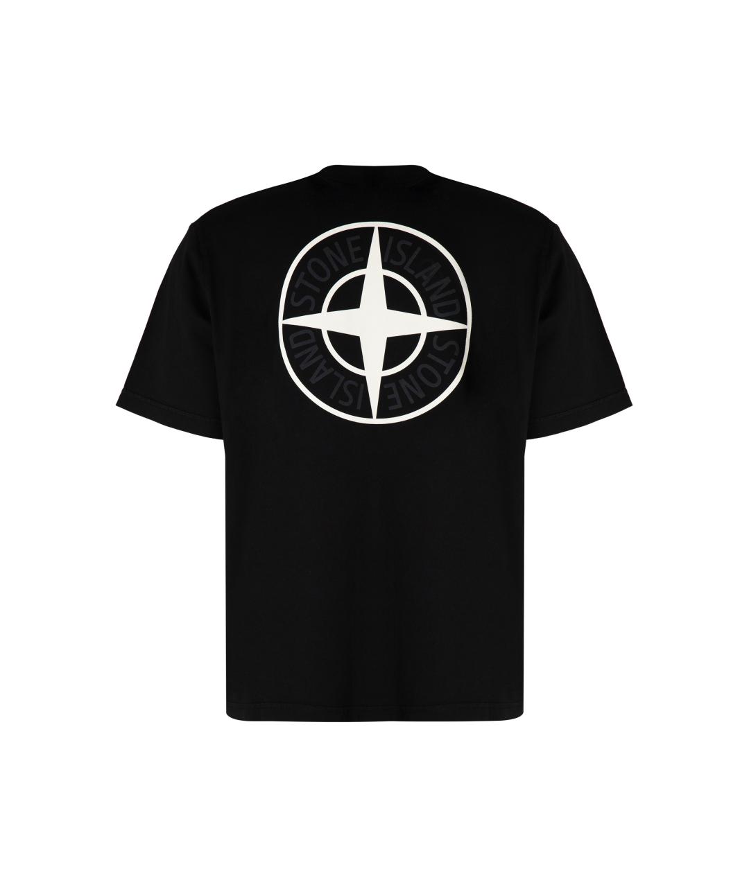 STONE ISLAND Черная хлопковая футболка, фото 2