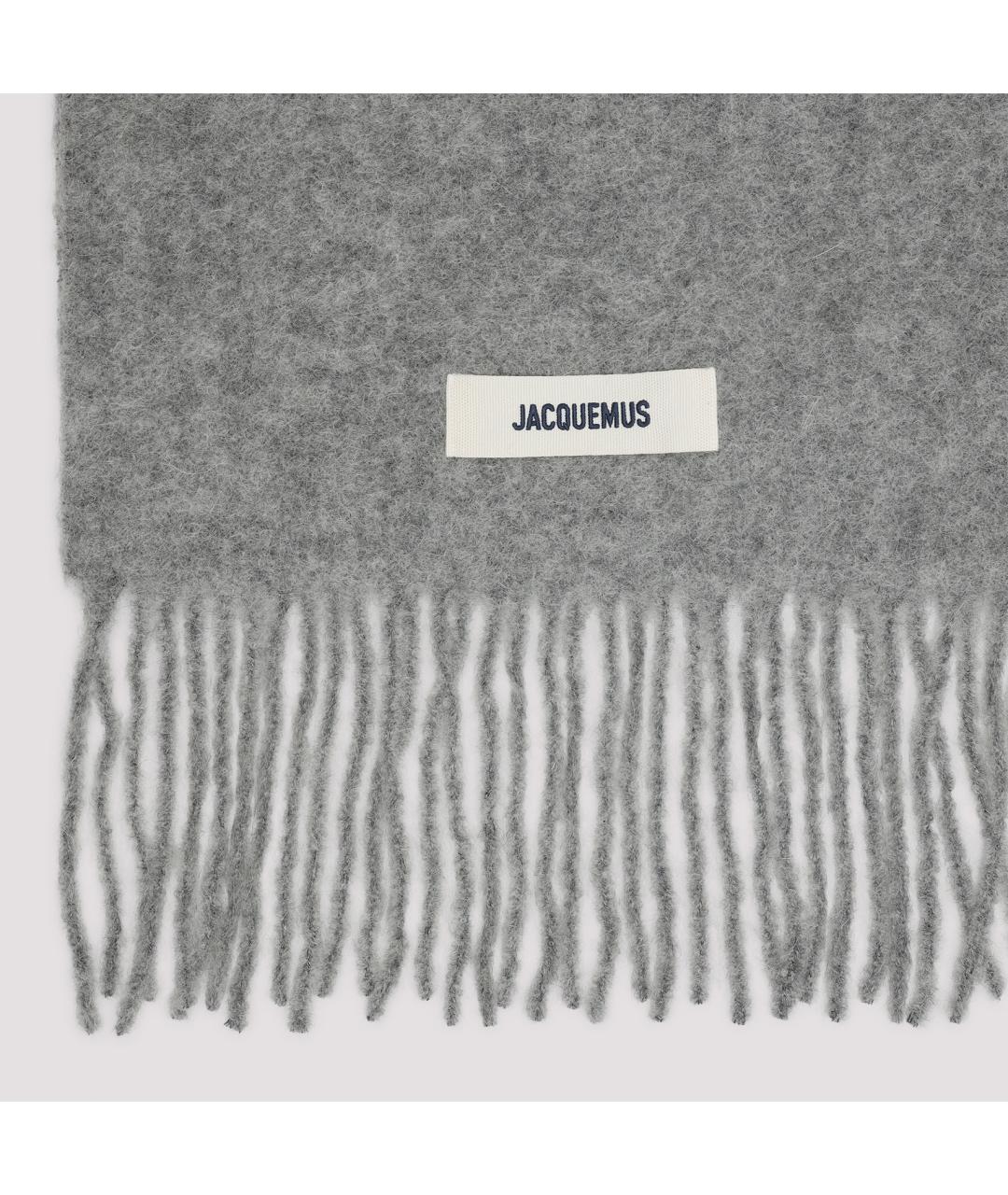 JACQUEMUS Серый шерстяной шарф, фото 5