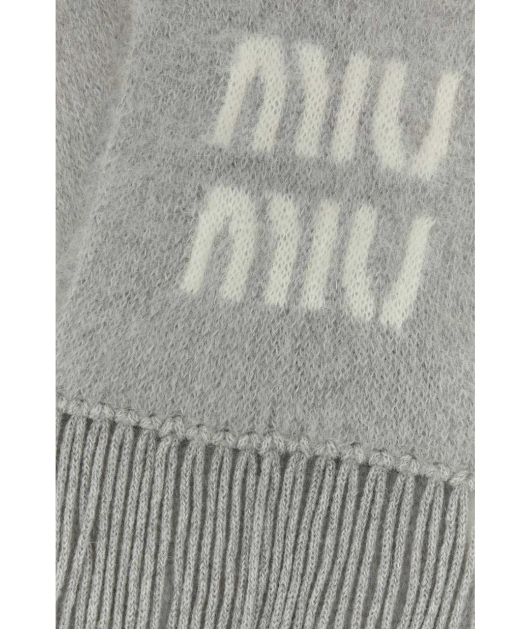 MIU MIU Серый шерстяной шарф, фото 4