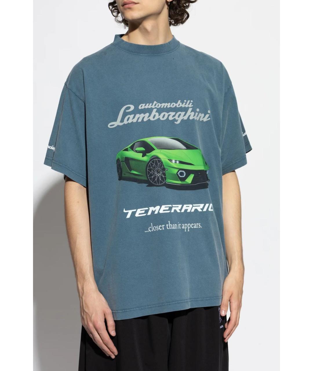 BALENCIAGA Голубая хлопковая футболка, фото 4