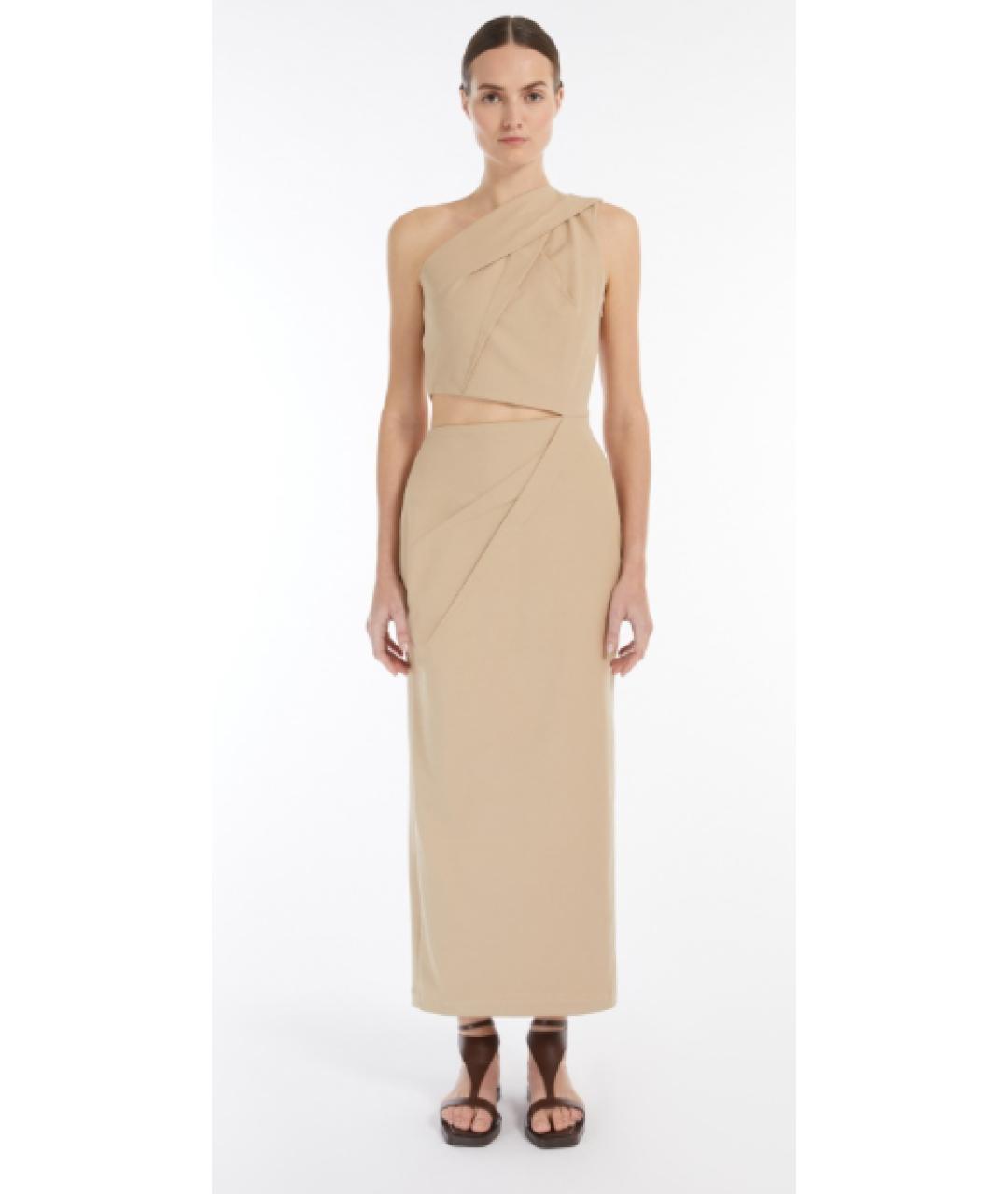 MAX MARA Бежевое хлопковое повседневное платье, фото 2