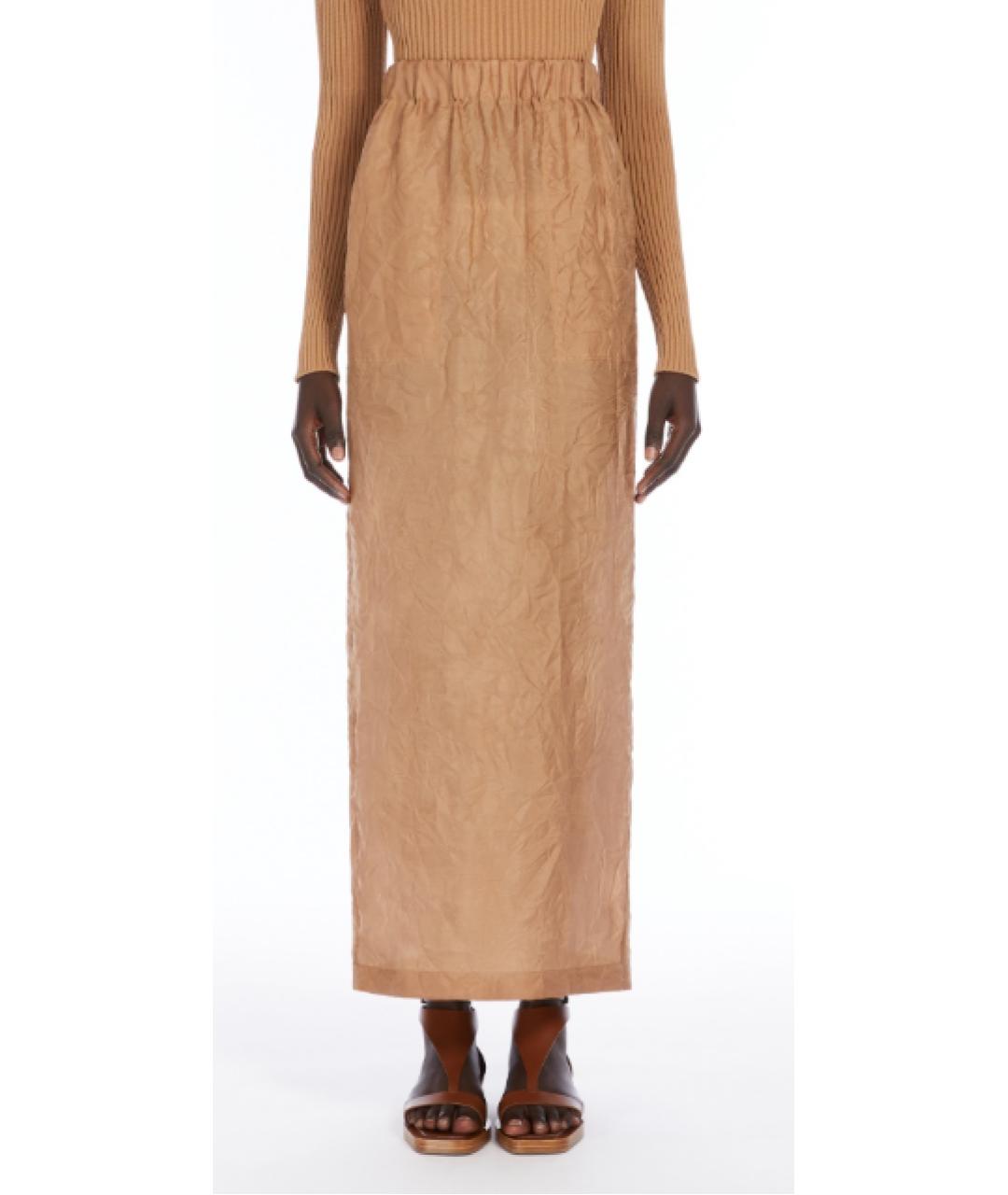 MAX MARA Бежевая шелковая юбка миди, фото 3