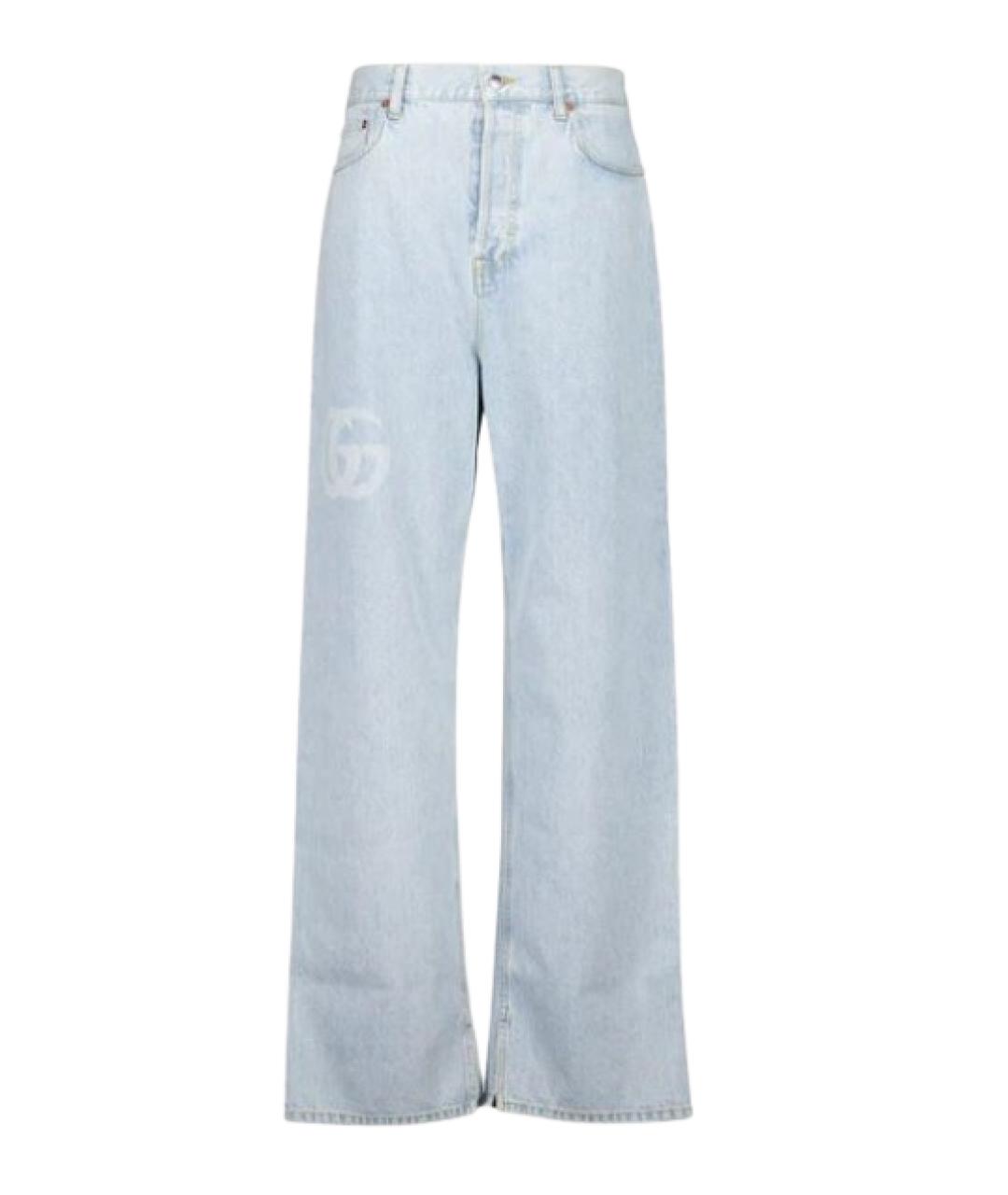 GUCCI Голубые хлопковые прямые джинсы, фото 2