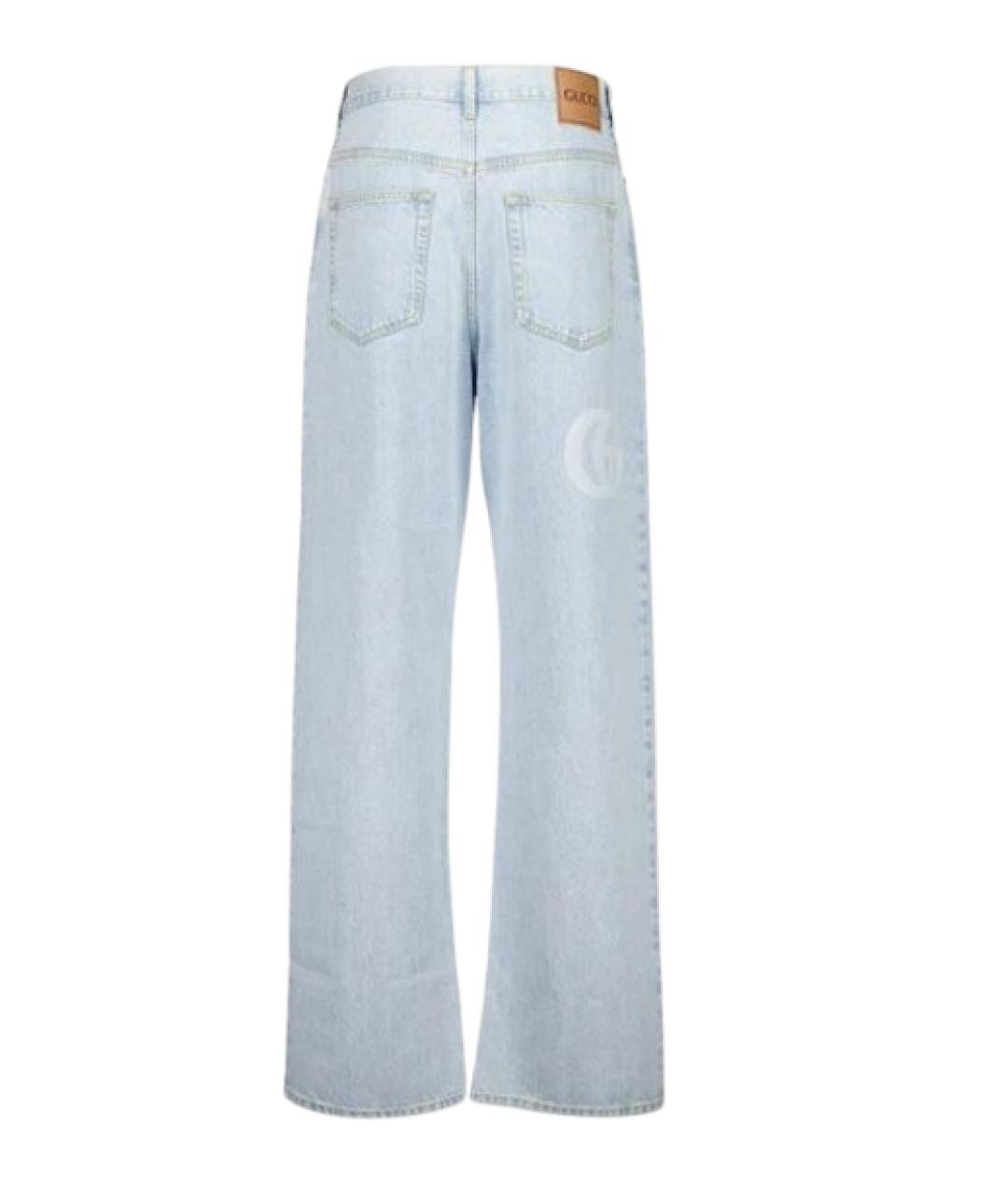 GUCCI Голубые хлопковые прямые джинсы, фото 4