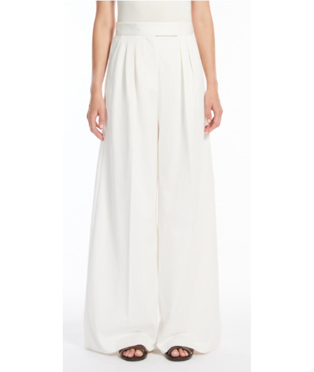 MAX MARA Белые хлопковые прямые брюки, фото 2