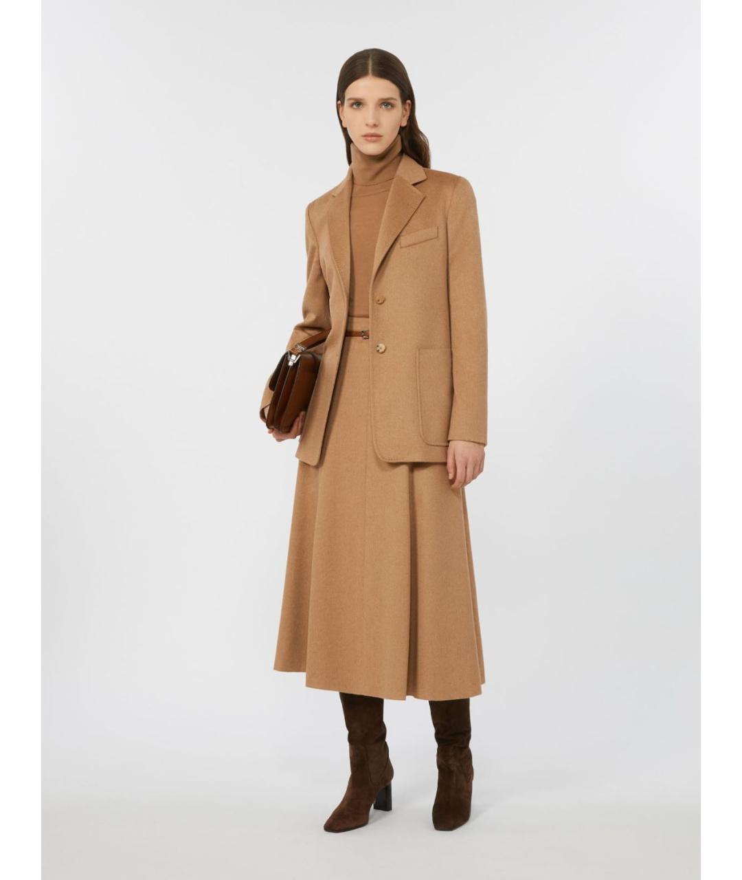 MAX MARA Бежевая шерстяная юбка миди, фото 4