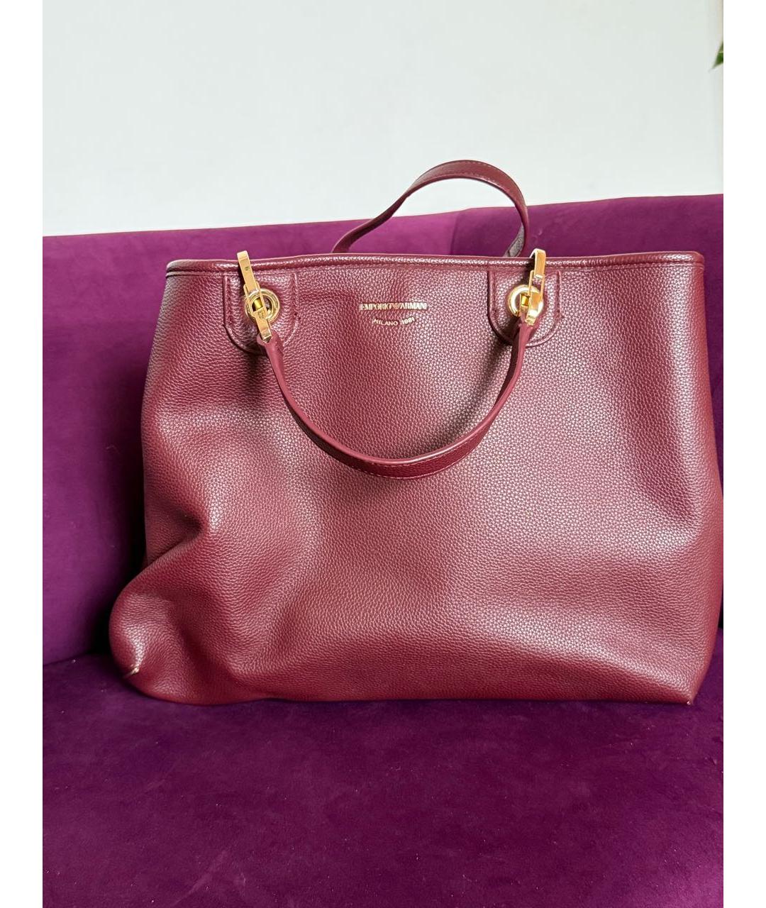 EMPORIO ARMANI Бордовая кожаная сумка тоут, фото 4