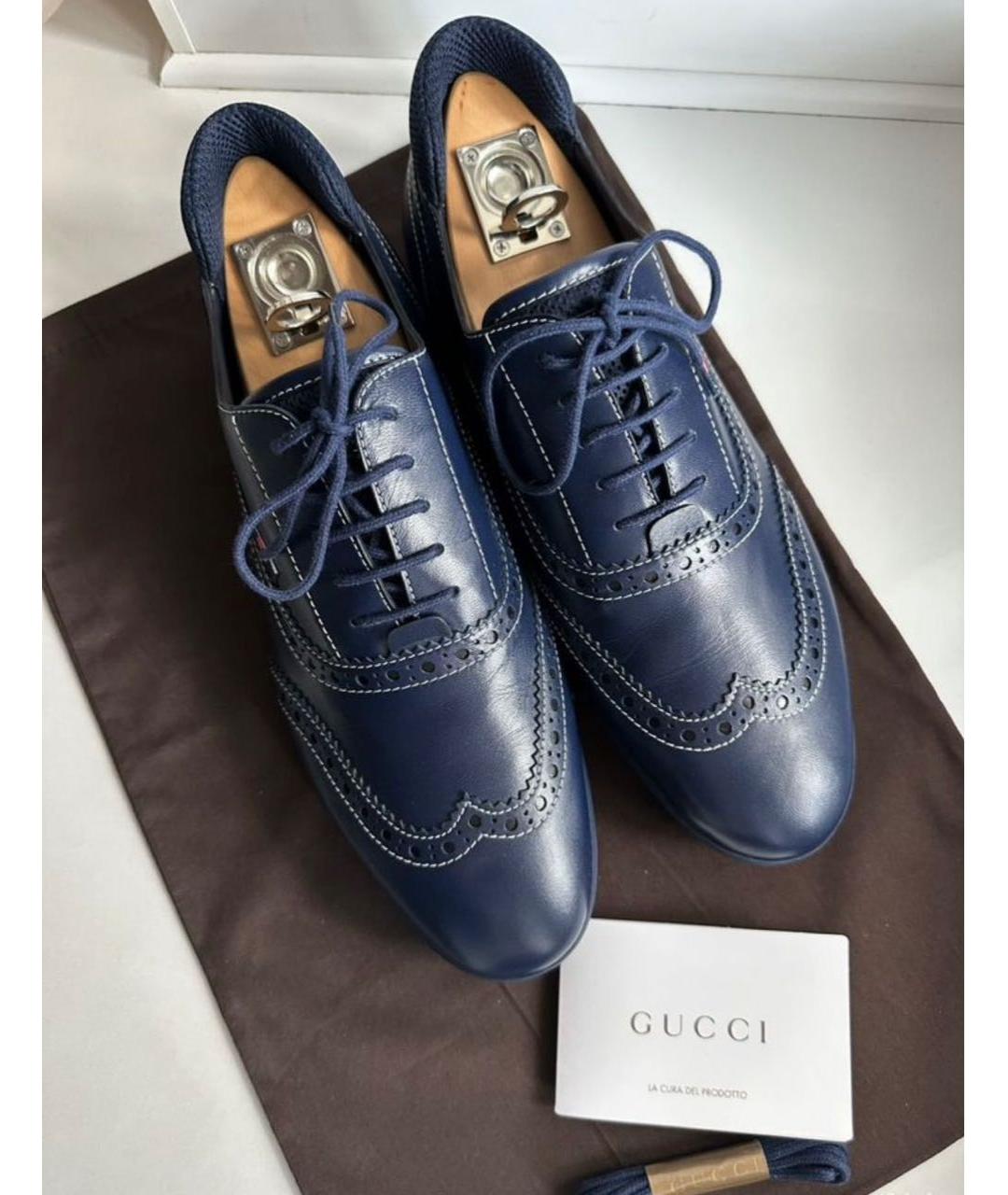 GUCCI Темно-синие кожаные низкие кроссовки / кеды, фото 3