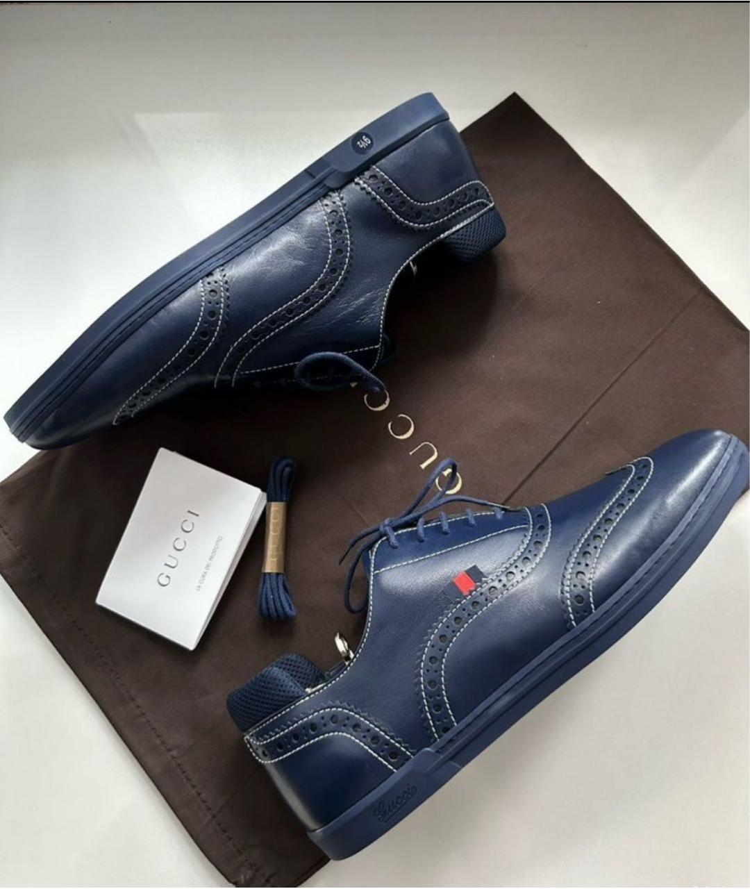 GUCCI Темно-синие кожаные низкие кроссовки / кеды, фото 9