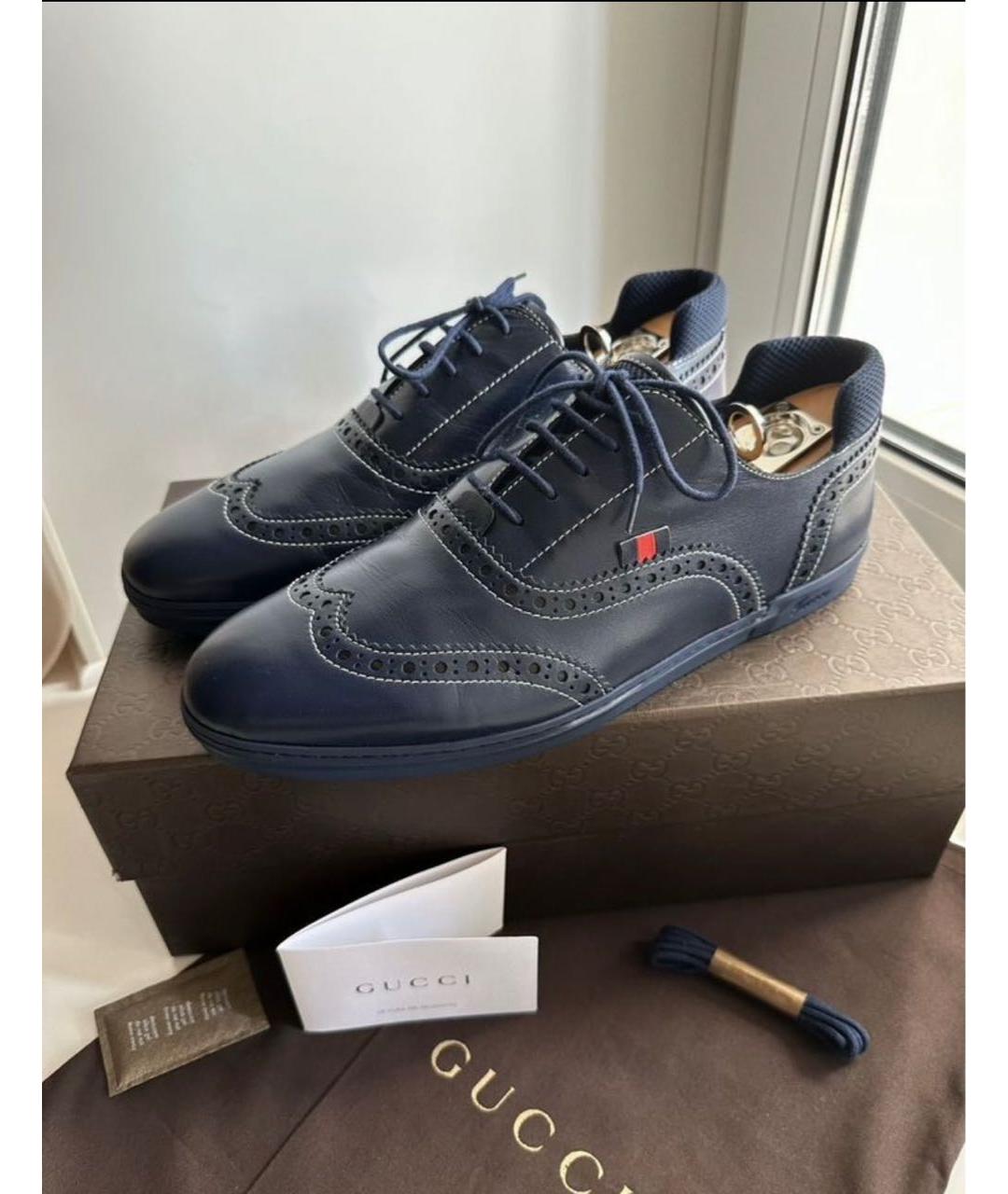 GUCCI Темно-синие кожаные низкие кроссовки / кеды, фото 2